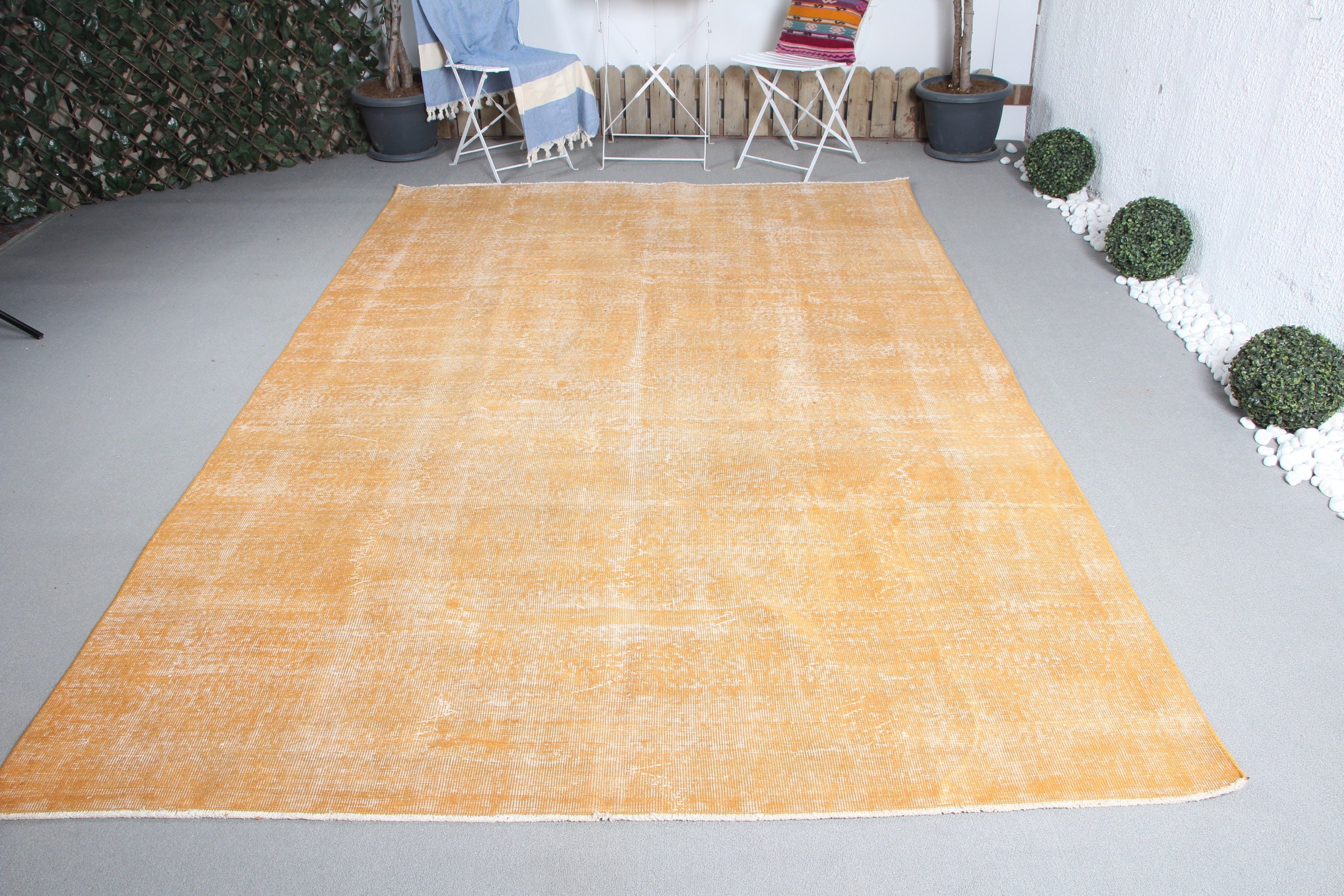 Orange Antique Rugs, Vintage Rug, Home Decor Rug, Living Room Rug, Pale Rugs, Bedroom Rug, Kitchen Rug, Turkish Rugs, 6.7x10.3 ft Large Rug