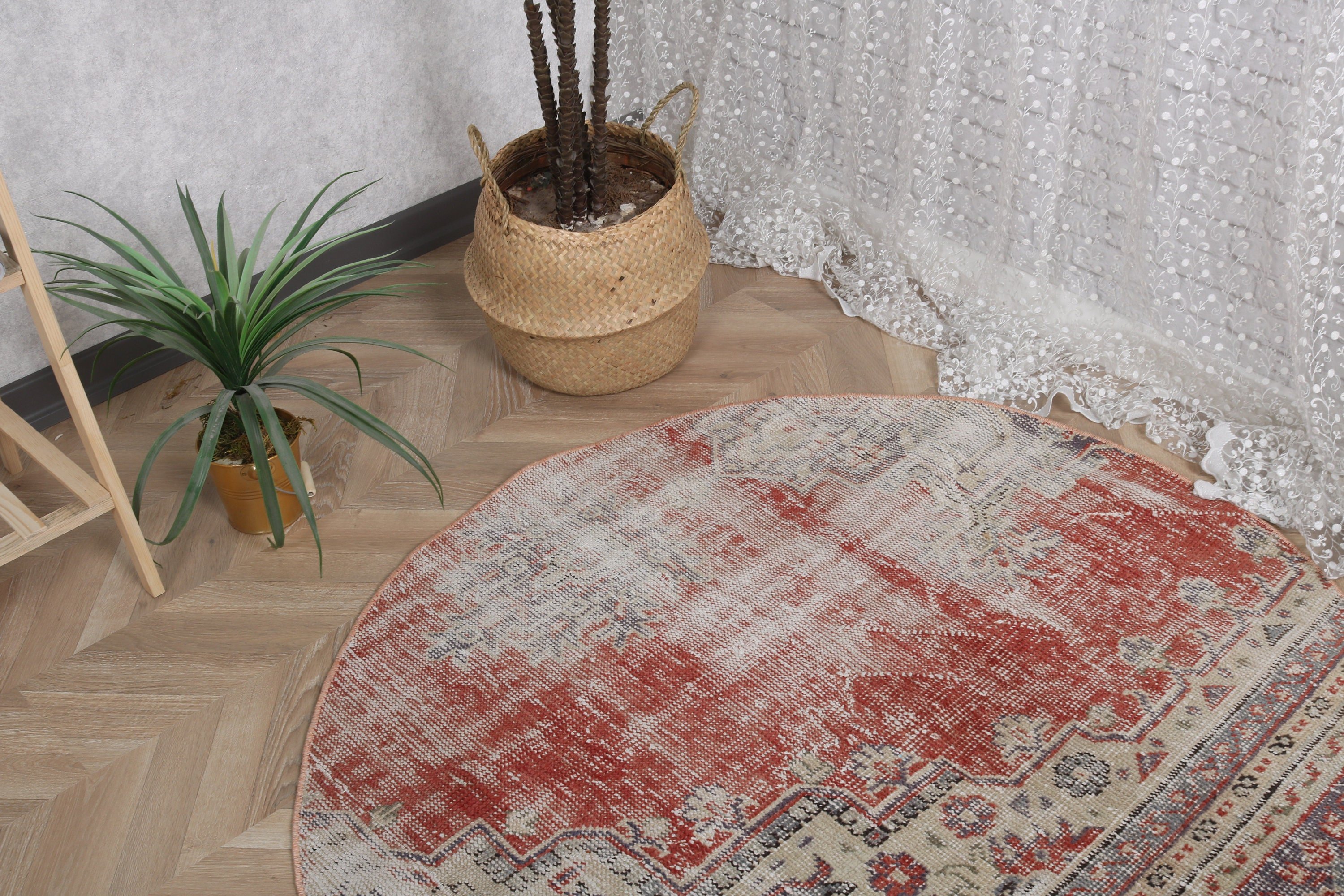 Boho Vurgulu Halı, Türk Halıları, Yatak Odası Halıları, Vintage Vurgulu Halılar, Ev Dekorasyonu Halısı, 4x4.1 ft Aksanlı Halılar, Kırmızı Oryantal Halılar, Vintage Halılar