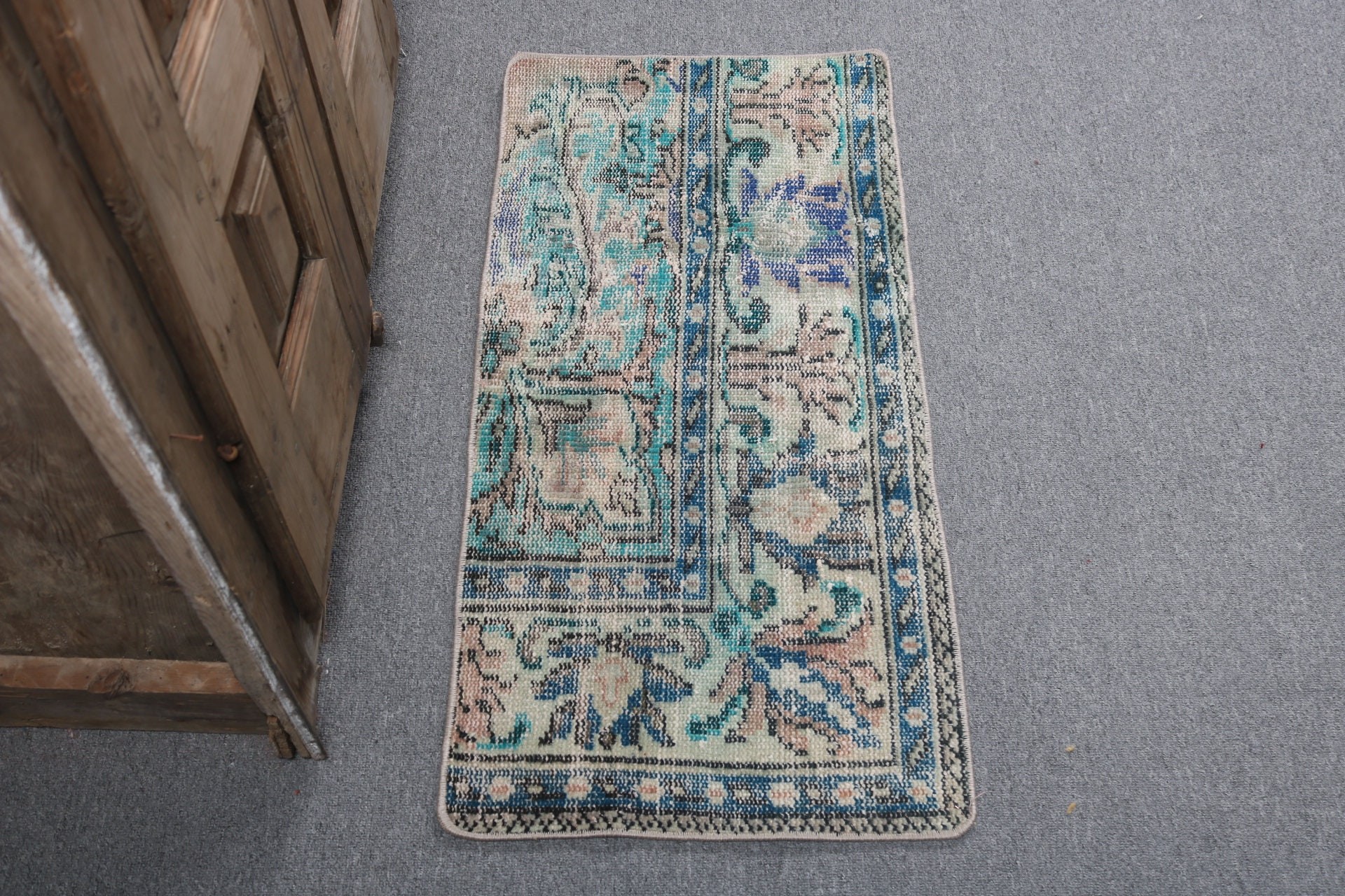 Turkish Rugs, Door Mat Rug, Floor Rug, 1.5x3.1 ft Small Rugs, Handwoven Rug, Bedroom Rugs, Green Moroccan Rug, Vintage Rug