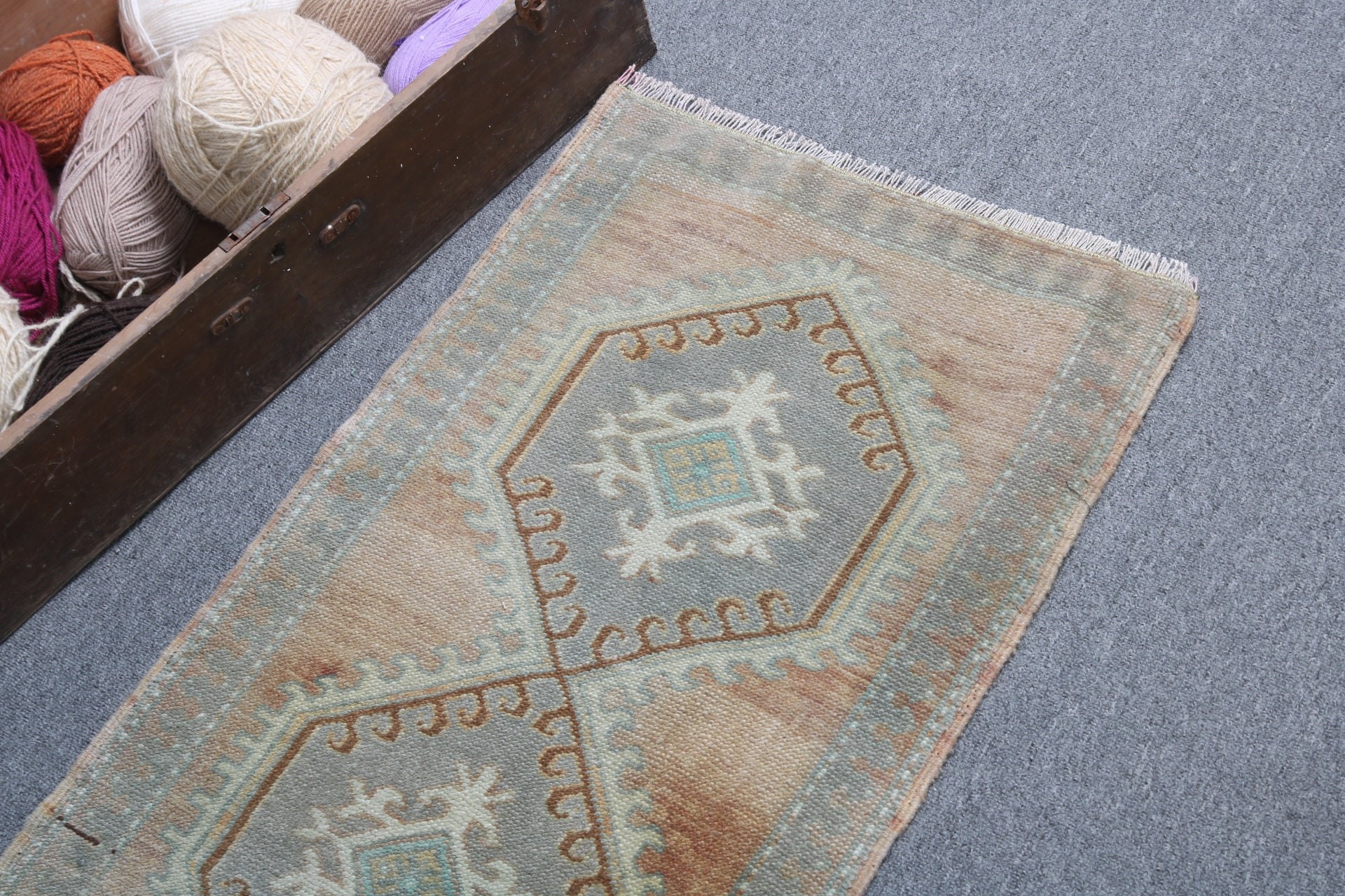 Wall Hanging Rug, Geometric Rug, Aesthetic Rug, Car Mat Rug, Antique Rug, Vintage Rugs, Turkish Rug, 1.6x3 ft Small Rug, Brown Kitchen Rug