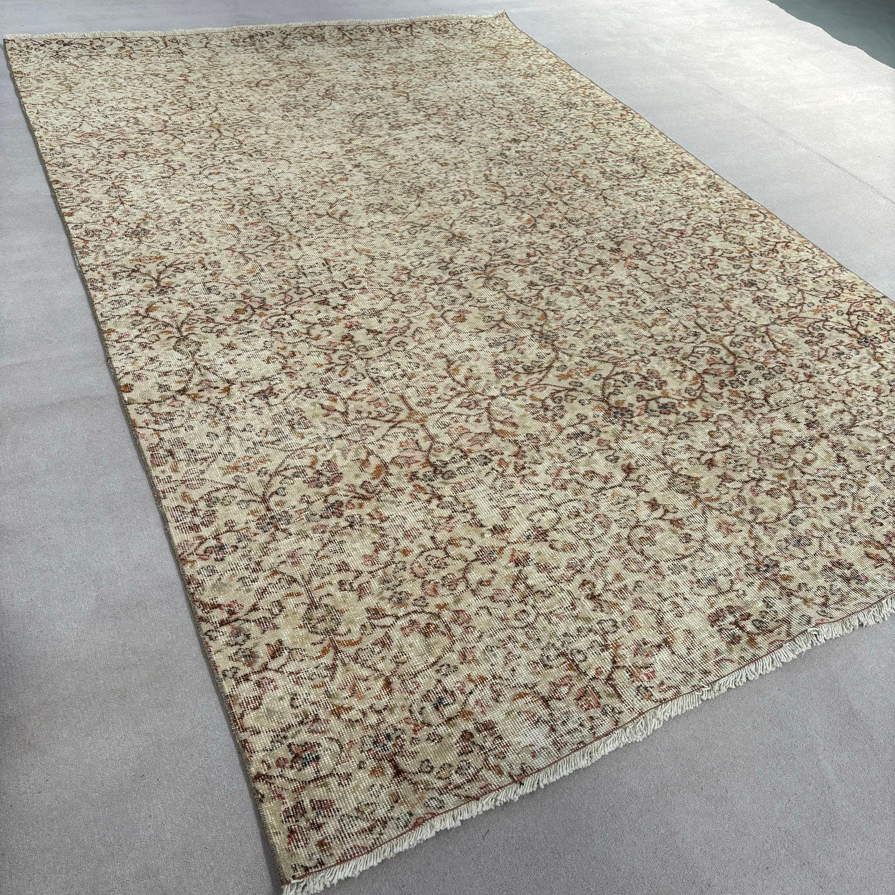 Vintage Halı, Yer Halısı, Türk Halıları, Yatak Odası Halıları, Fas Halısı, 6.6x9.9 ft Büyük Halılar, Aztek Halıları, Oturma Odası Halıları, Bej Açıklama Halısı