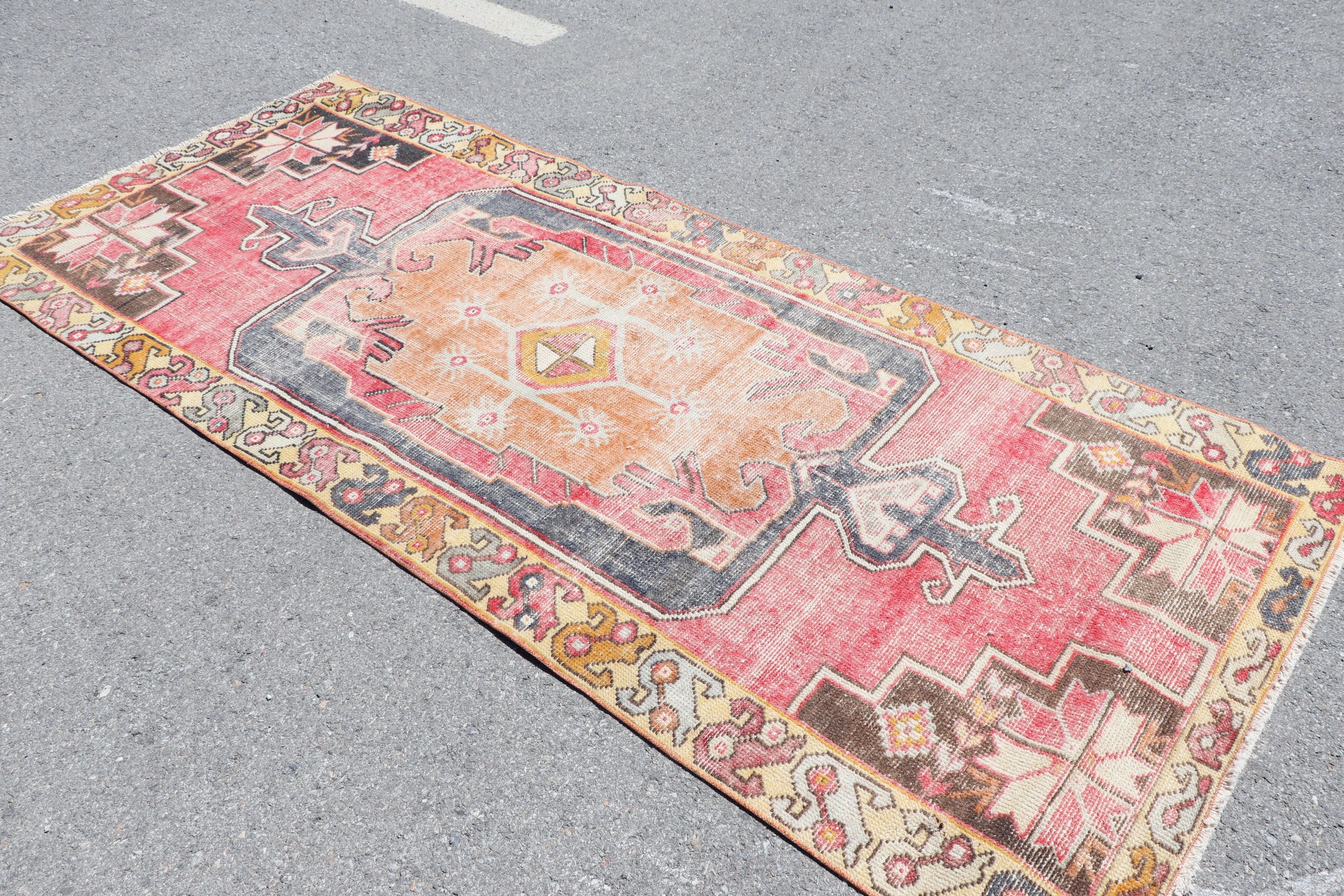 Anatolian Rugs, Turkish Rug, Bedroom Rugs, 3.7x8.9 ft Area Rug, Red Moroccan Rug, Vintage Rugs, Vintage Decor Rug, Rugs for Nursery