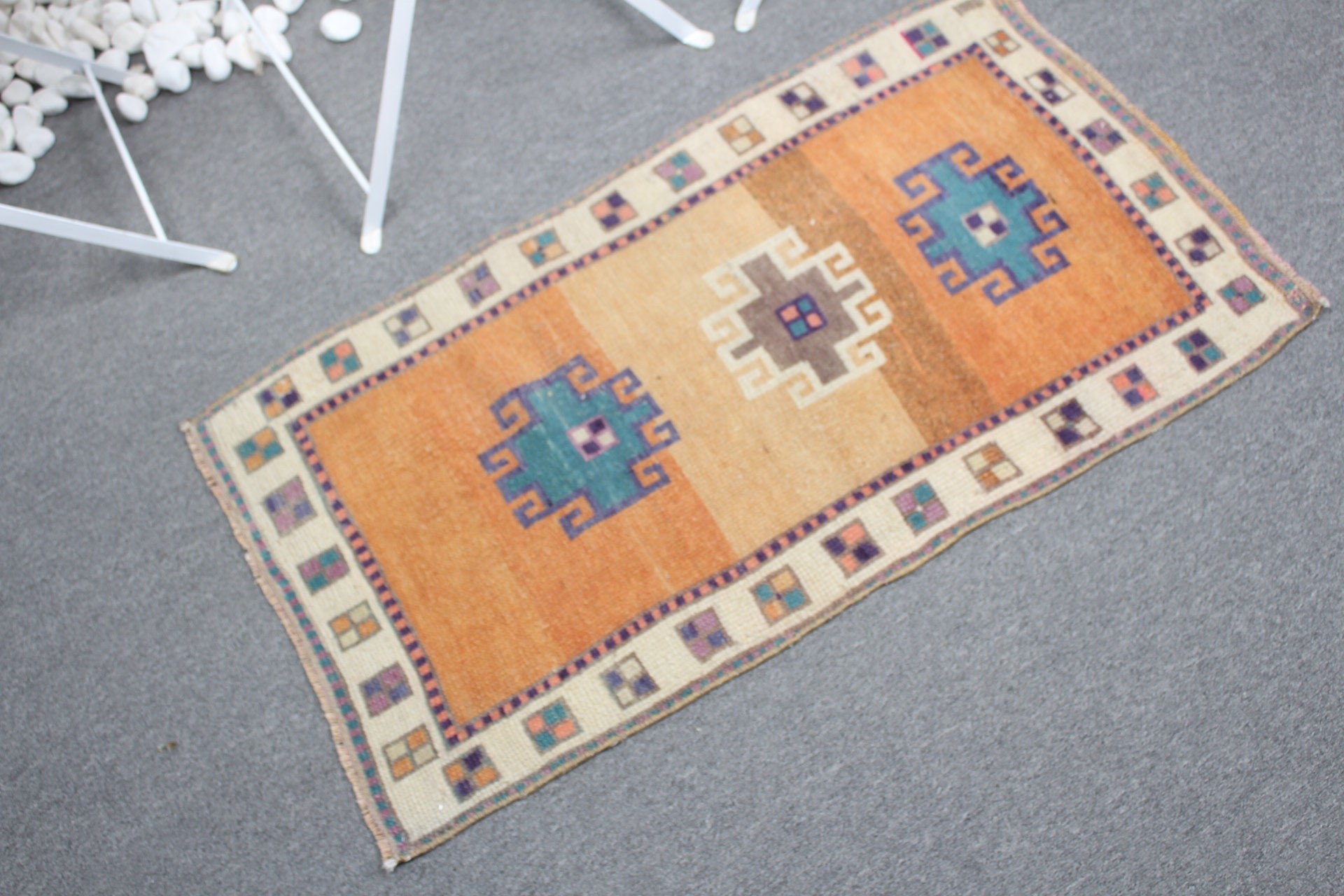 1.9x3.2 ft Small Rugs, Vintage Rugs, Kitchen Rug, Bedroom Rug, Handmade Rugs, Turkish Rug, Orange Wool Rug, Nursery Rug, Home Decor Rug