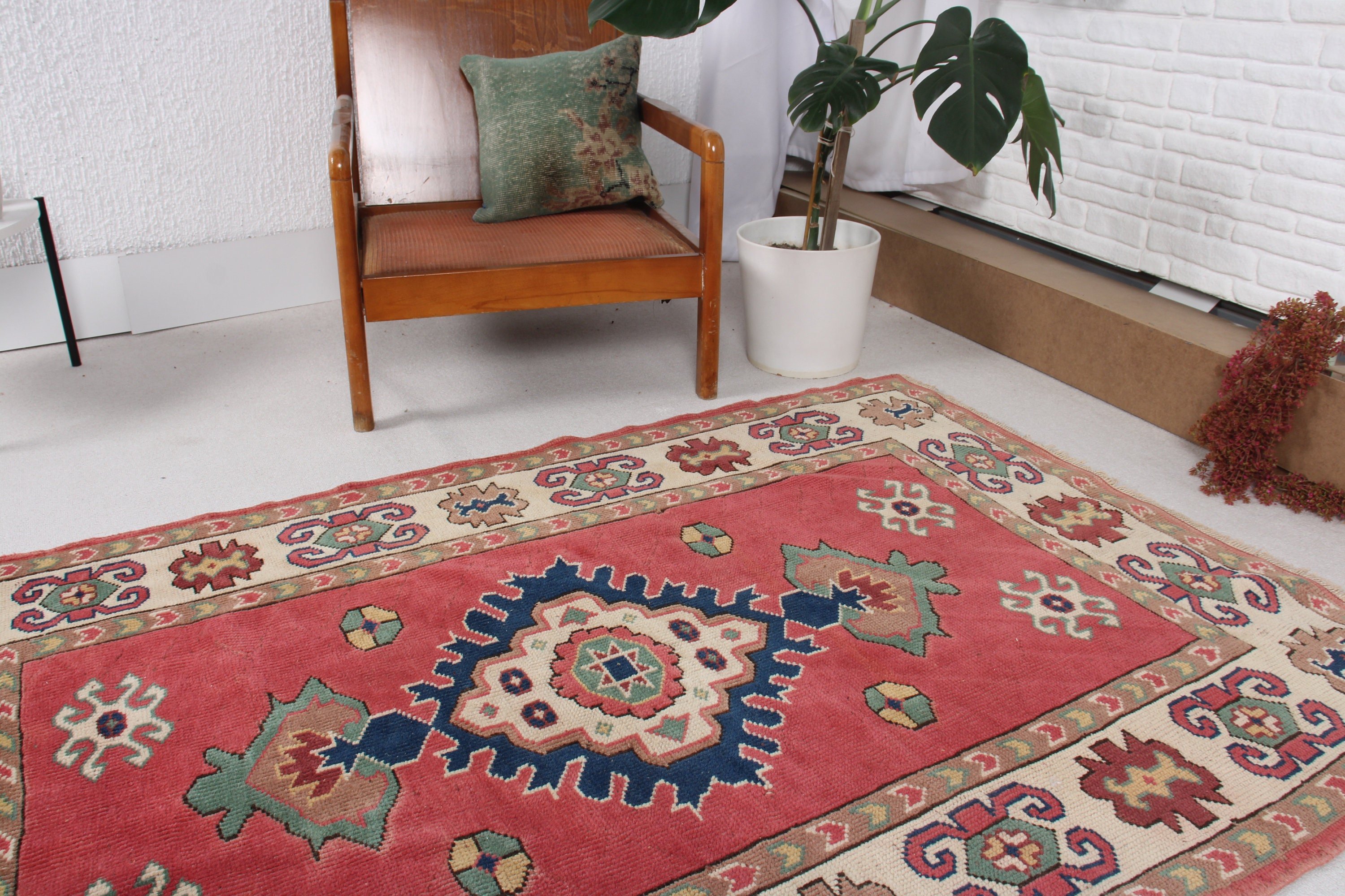 Living Room Rugs, Rugs for Boho Area, Vintage Rug, Floor Rug, 4.2x5.8 ft Area Rug, Oriental Rug, Turkish Rug, Red Handwoven Rugs