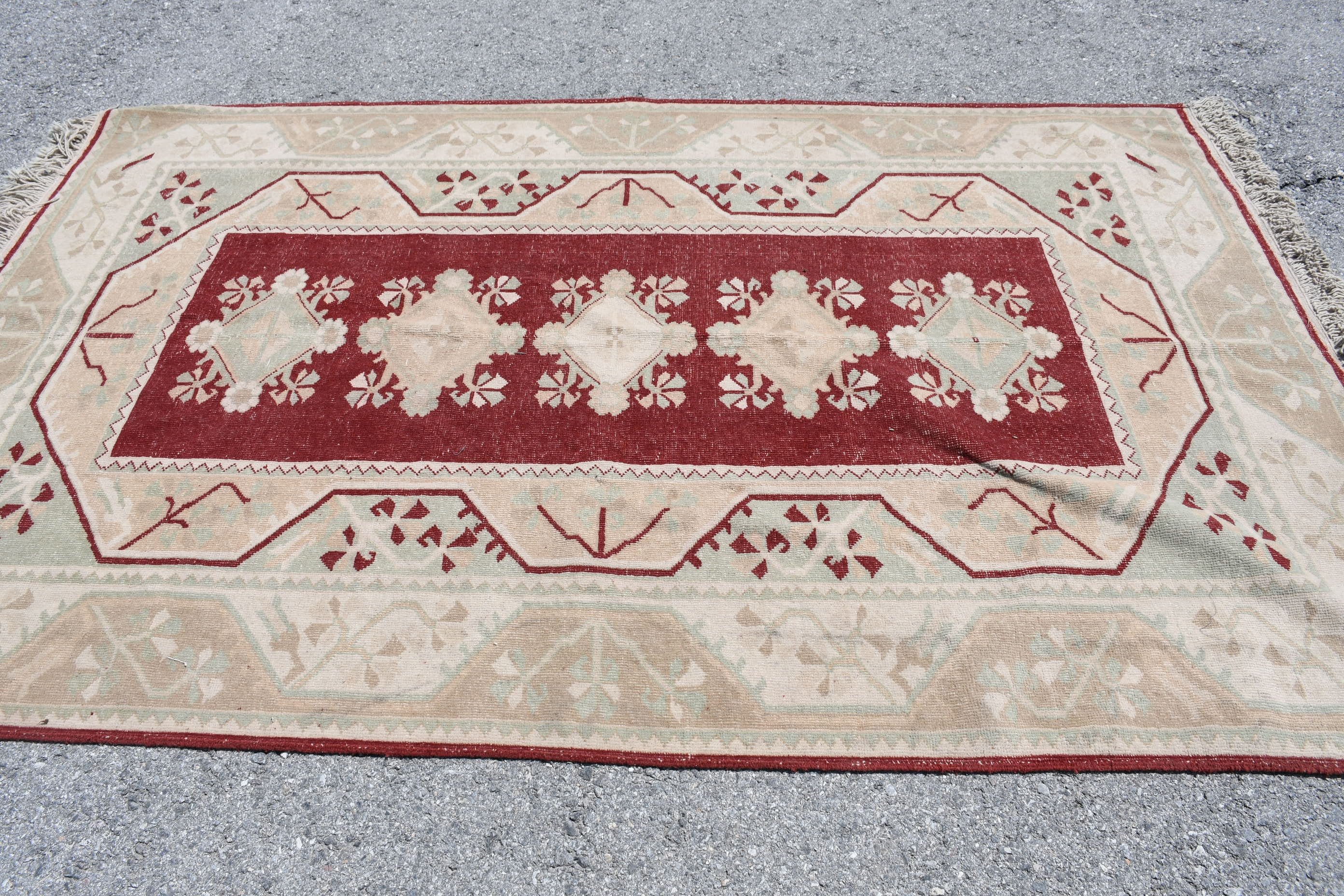 Vintage Halılar, Yün Halılar, Bej Yün Halılar, Türk Halıları, 5.4x8.5 ft Büyük Halı, Yemek Odası Halısı, Pastel Halı, Oturma Odası Halısı