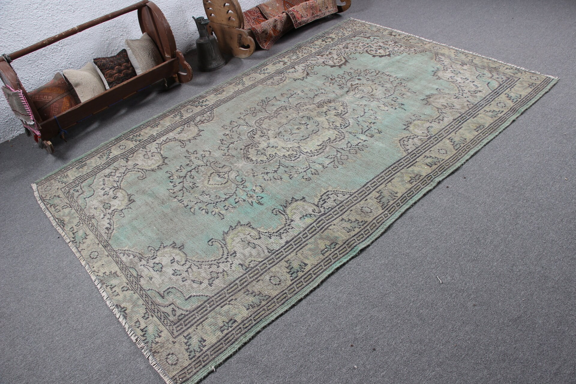 Vintage Rugs, Kitchen Rugs, Boho Rug, Salon Rug, Bedroom Rug, Turkish Rugs, Green Bedroom Rugs, Rugs for Bedroom, 5.2x8.1 ft Large Rug