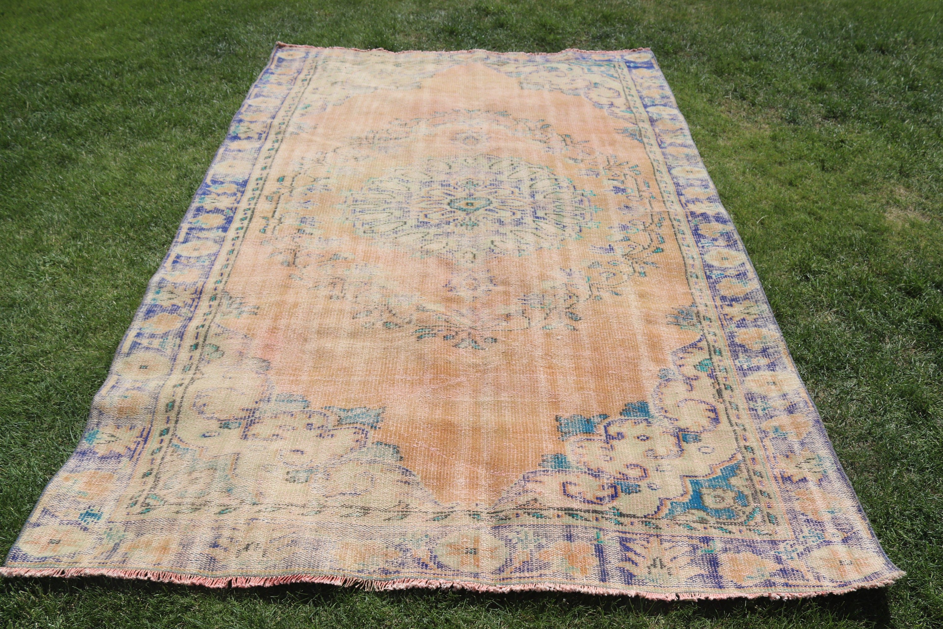 Türk Halısı, Turuncu 5.7x8.7 ft Büyük Halılar, Egzotik Halı, Boho Halısı, Büyük Oushak Halıları, Vintage Halı, Oushak Halıları, Salon Halısı