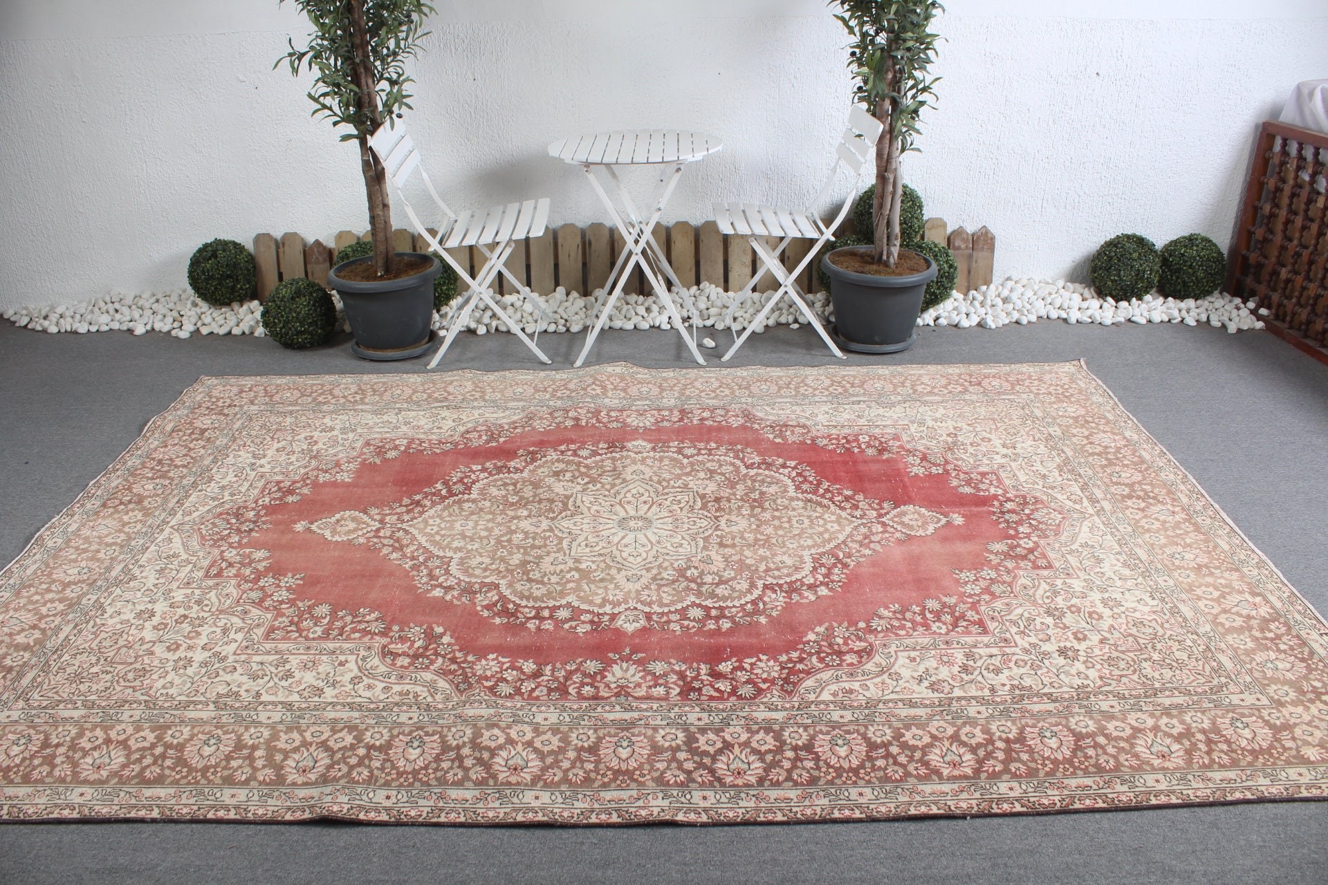 Kitchen Rug, Turkish Rug, Salon Rug, Red Kitchen Rugs, Rugs for Salon, Bedroom Rugs, Vintage Rug, Living Room Rug, 6.9x10.1 ft Large Rug