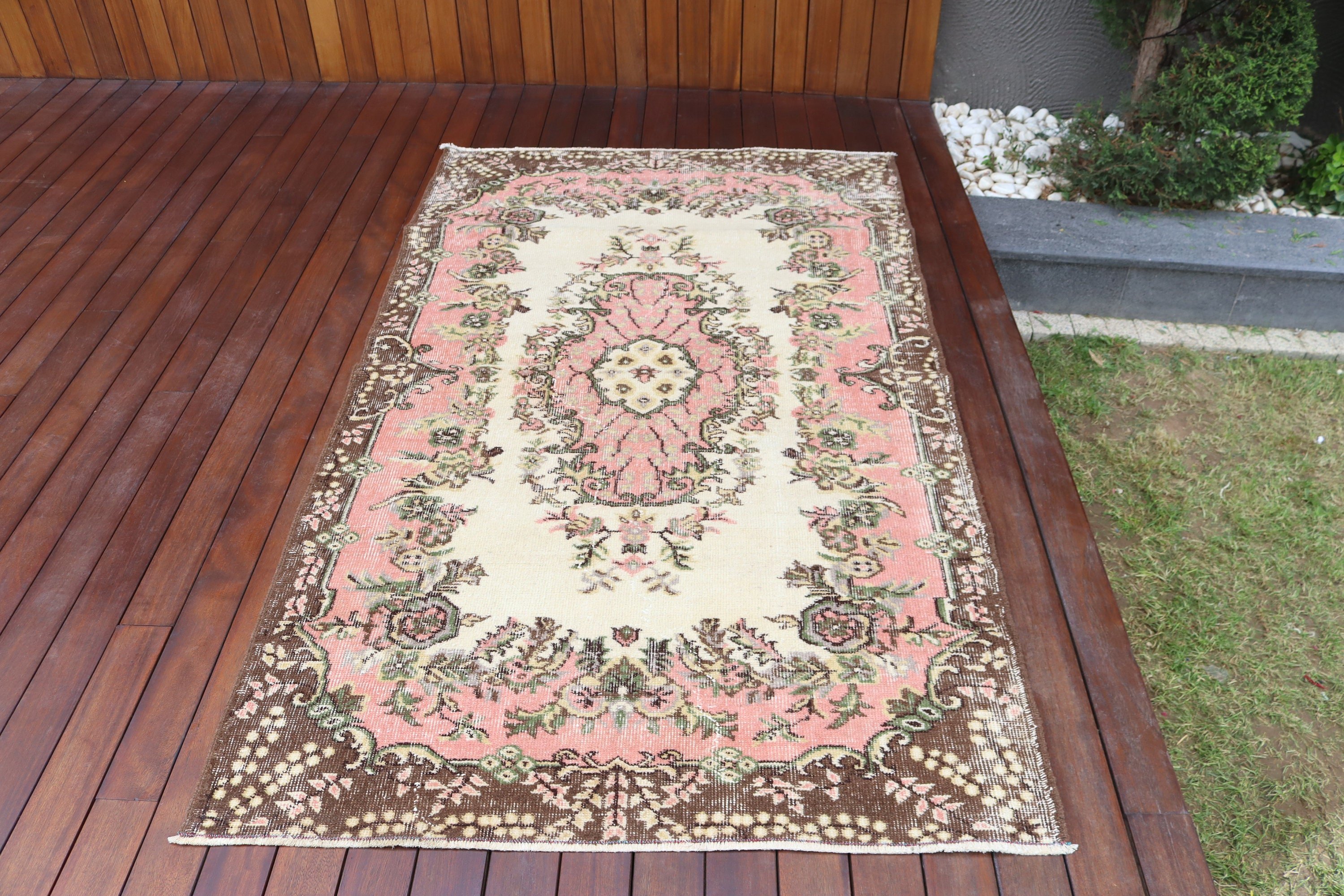 Vintage Rug, Floor Rugs, Neutral Rug, 3.8x6.7 ft Area Rug, Rugs for Bedroom, Pink Handwoven Rug, Turkish Rug, Nursery Rugs