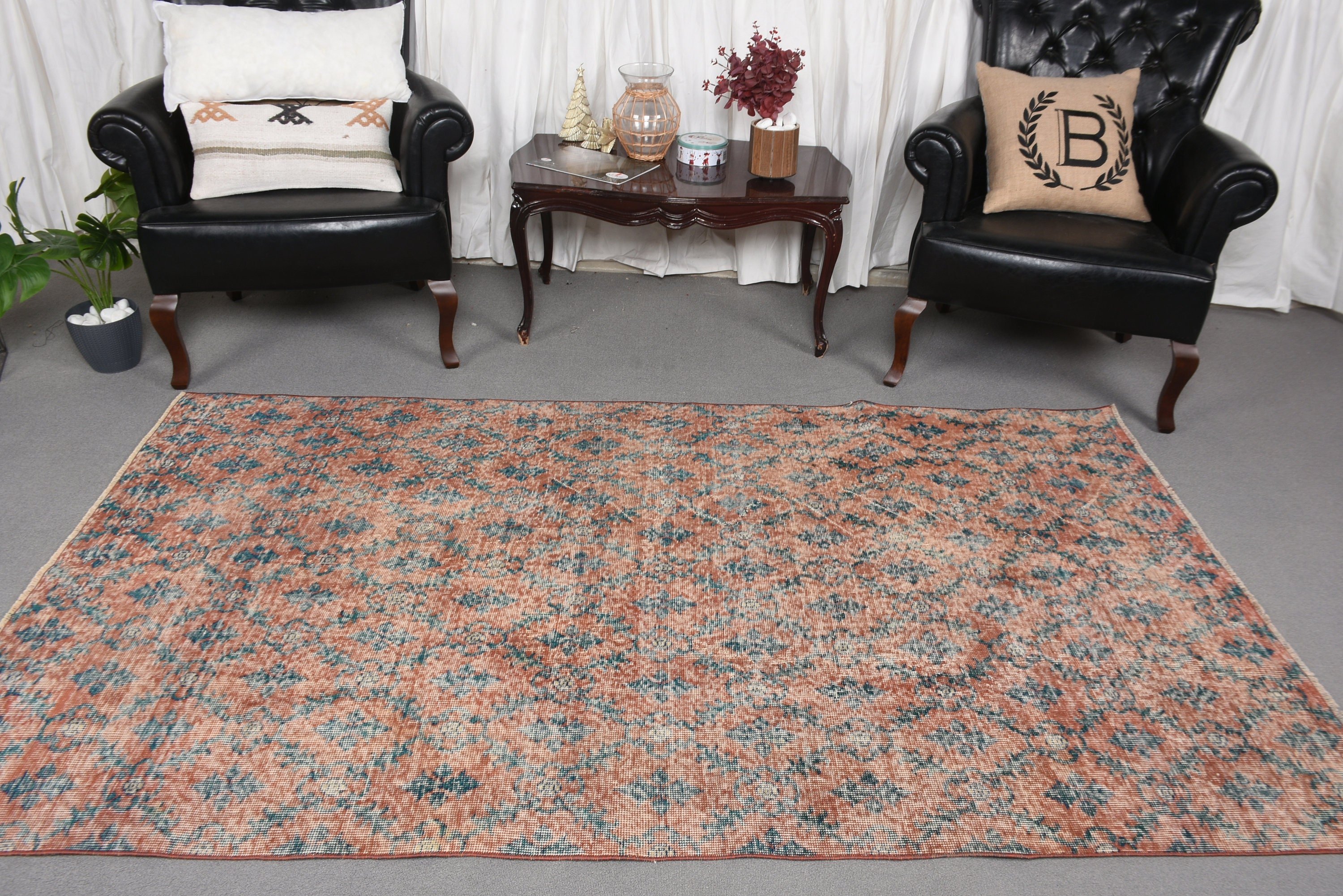 Orange Anatolian Rug, Bedroom Rug, Vintage Rugs, Turkish Rug, Nursery Rug, 4.4x7.7 ft Area Rug, Vintage Area Rugs, Handwoven Rugs