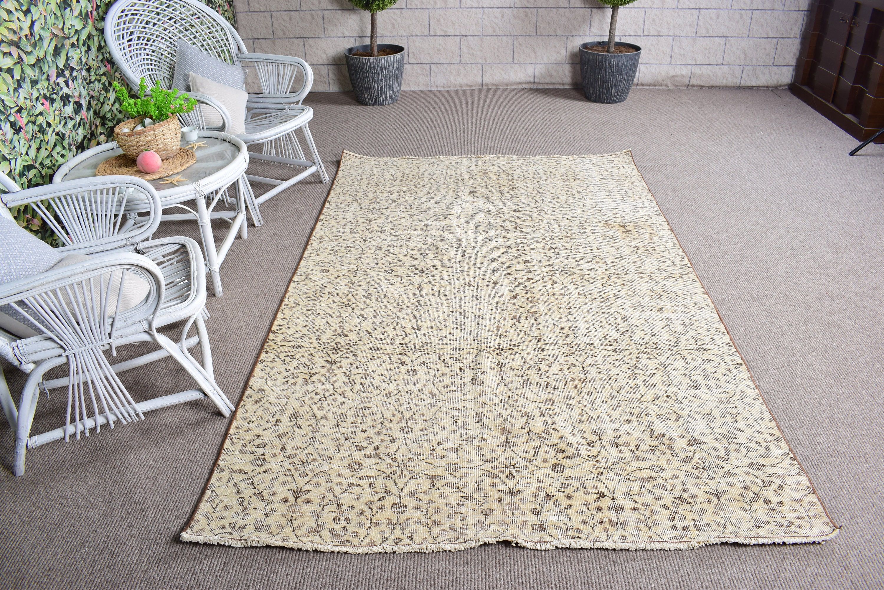 Large Oushak Rugs, Turkish Rug, Living Room Rugs, 5x8.1 ft Large Rug, Vintage Rugs, Beige Handwoven Rug, Neutral Rugs, Bedroom Rug