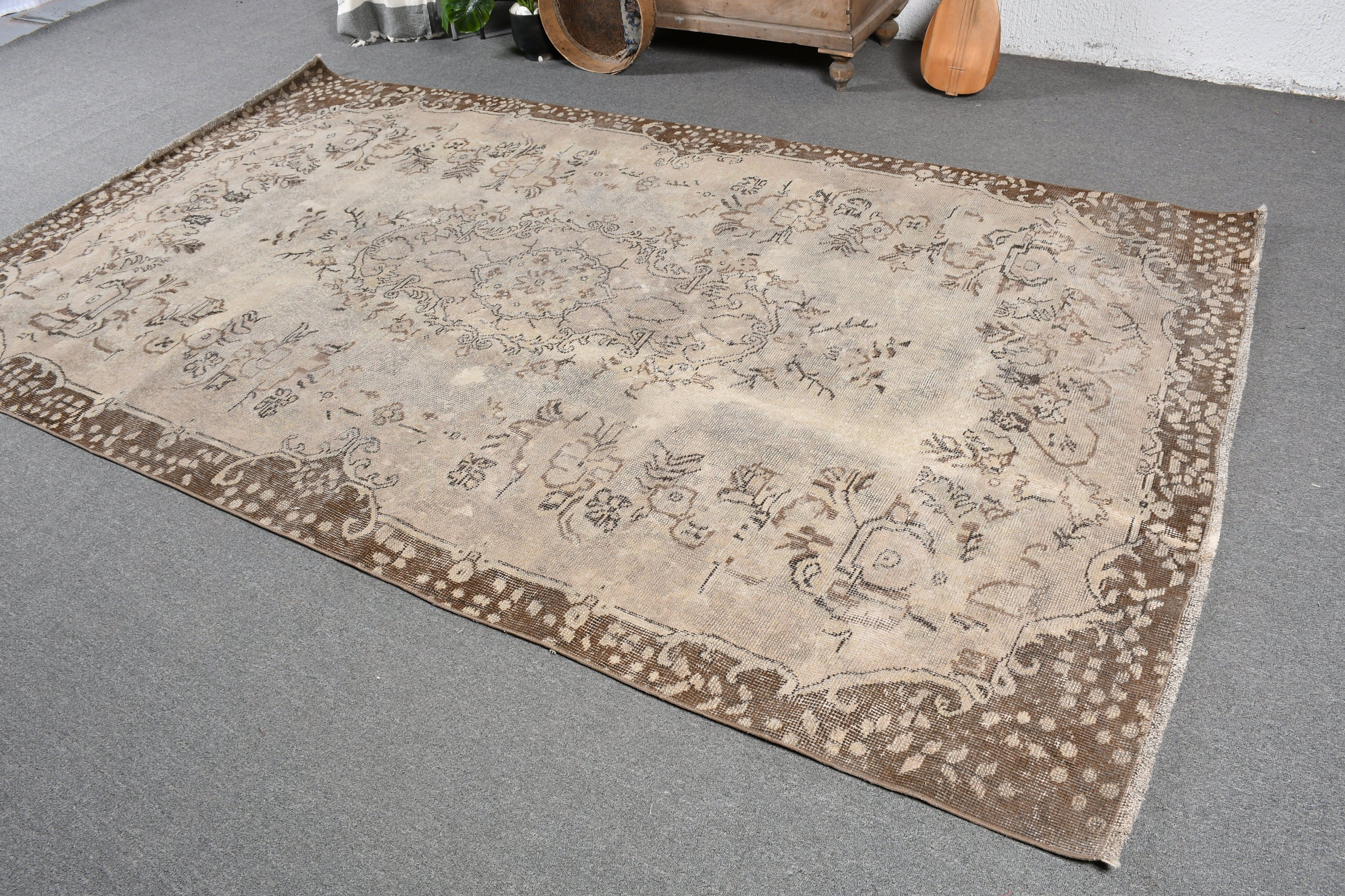 Oturma Odası Halısı, Vintage Halı, 5.8x9.8 ft Büyük Halı, Yatak Odası Halıları, Yemek Odası Halıları, Oryantal Halılar, Bej Fas Halısı, Türk Halısı