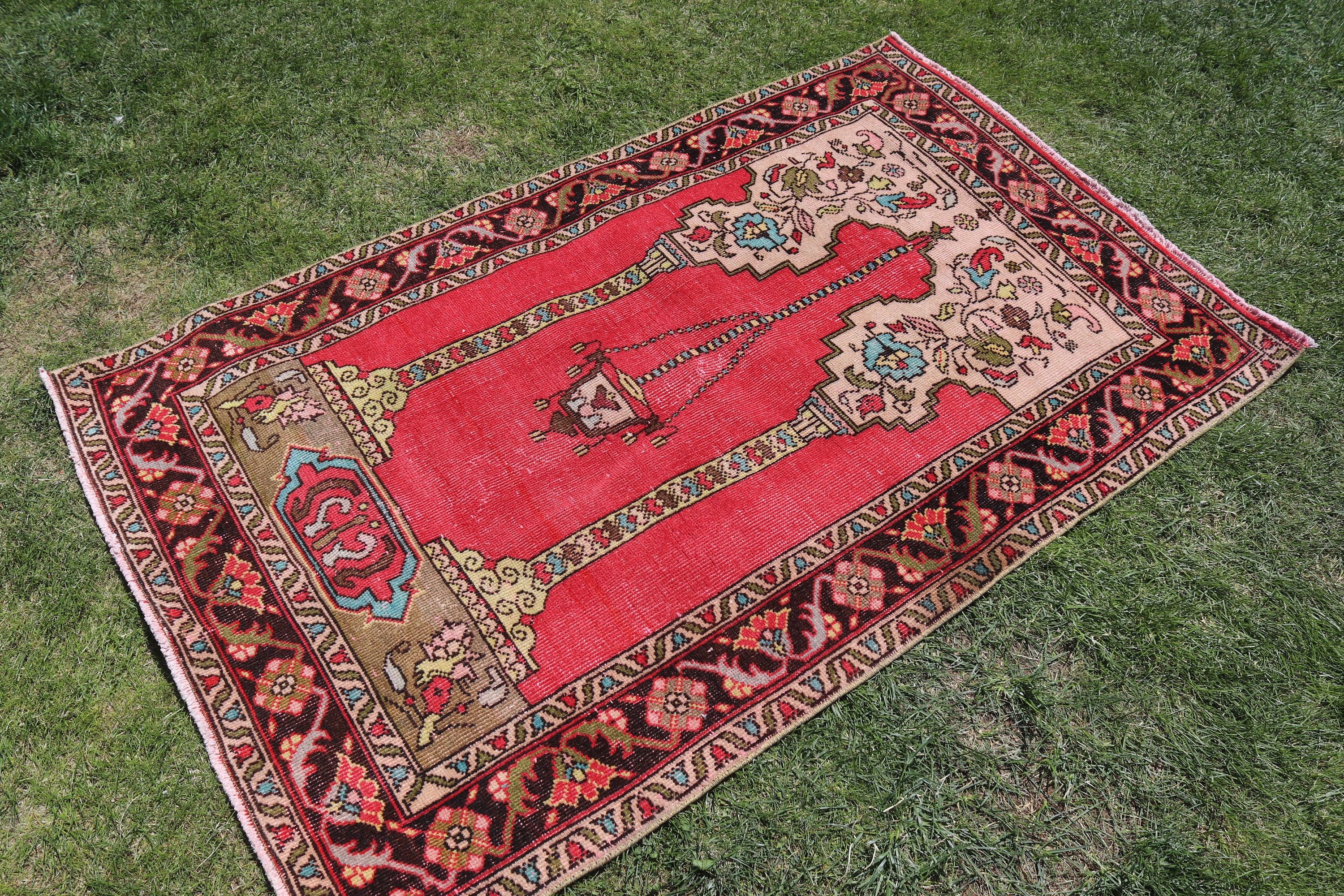 Kitchen Rugs, Turkish Rug, Vintage Rugs, Red Anatolian Rug, Rugs for Accent, Anatolian Rugs, Floor Rugs, Office Rugs, 3.4x5.4 ft Accent Rug