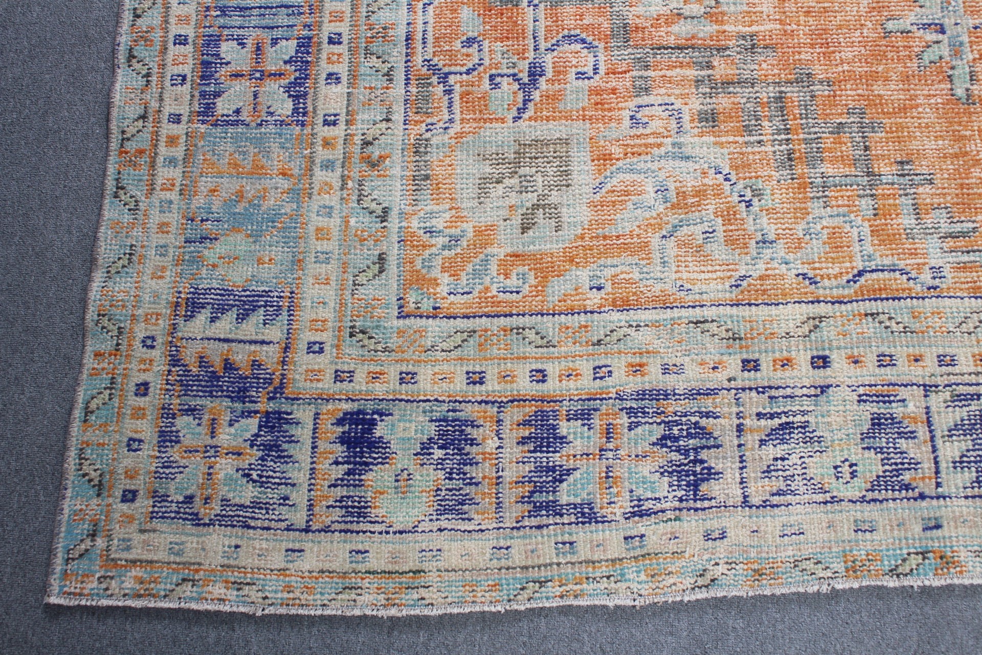 Yemek Odası Halısı, Turuncu Oushak Halısı, Vintage Halı, 7,3x10,2 ft Büyük Boy Halı, Doğal Halı, Mutfak Halısı, Salon Halısı, Fas Halıları, Türk Halısı