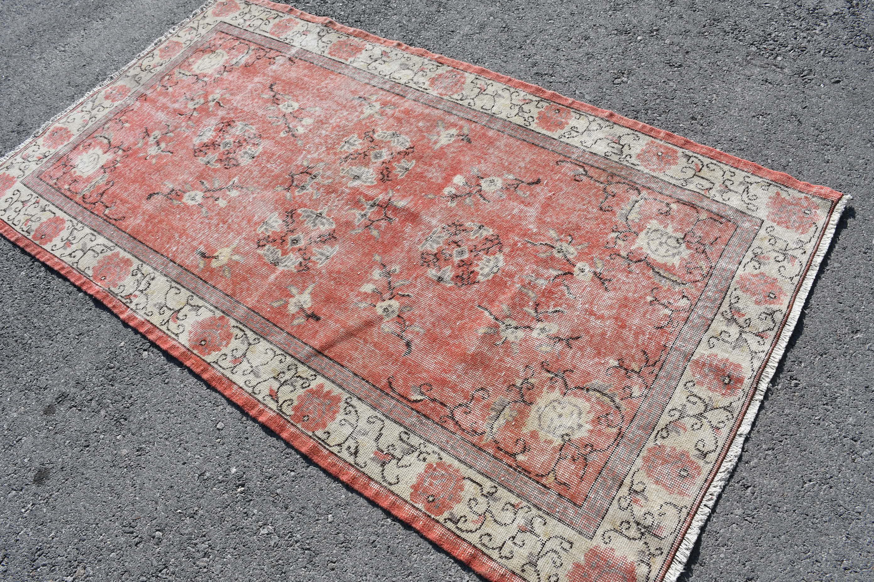 Kitchen Rug, Moroccan Rug, Floor Rug, Vintage Rug, Dining Room Rug, Turkish Rugs, Red Cool Rug, Rugs for Living Room, 3.8x7 ft Area Rug