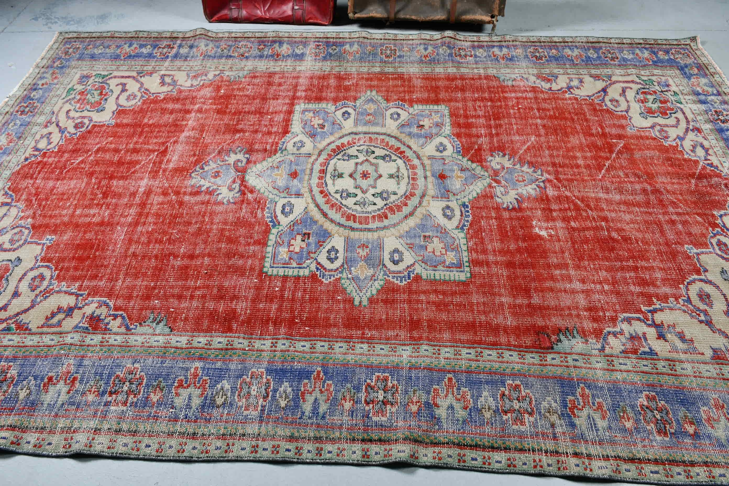 Anatolian Rug, 6.7x9.8 ft Large Rug, Red Oriental Rug, Bedroom Rug, Living Room Rug, Turkish Rug, Natural Rug, Vintage Rug