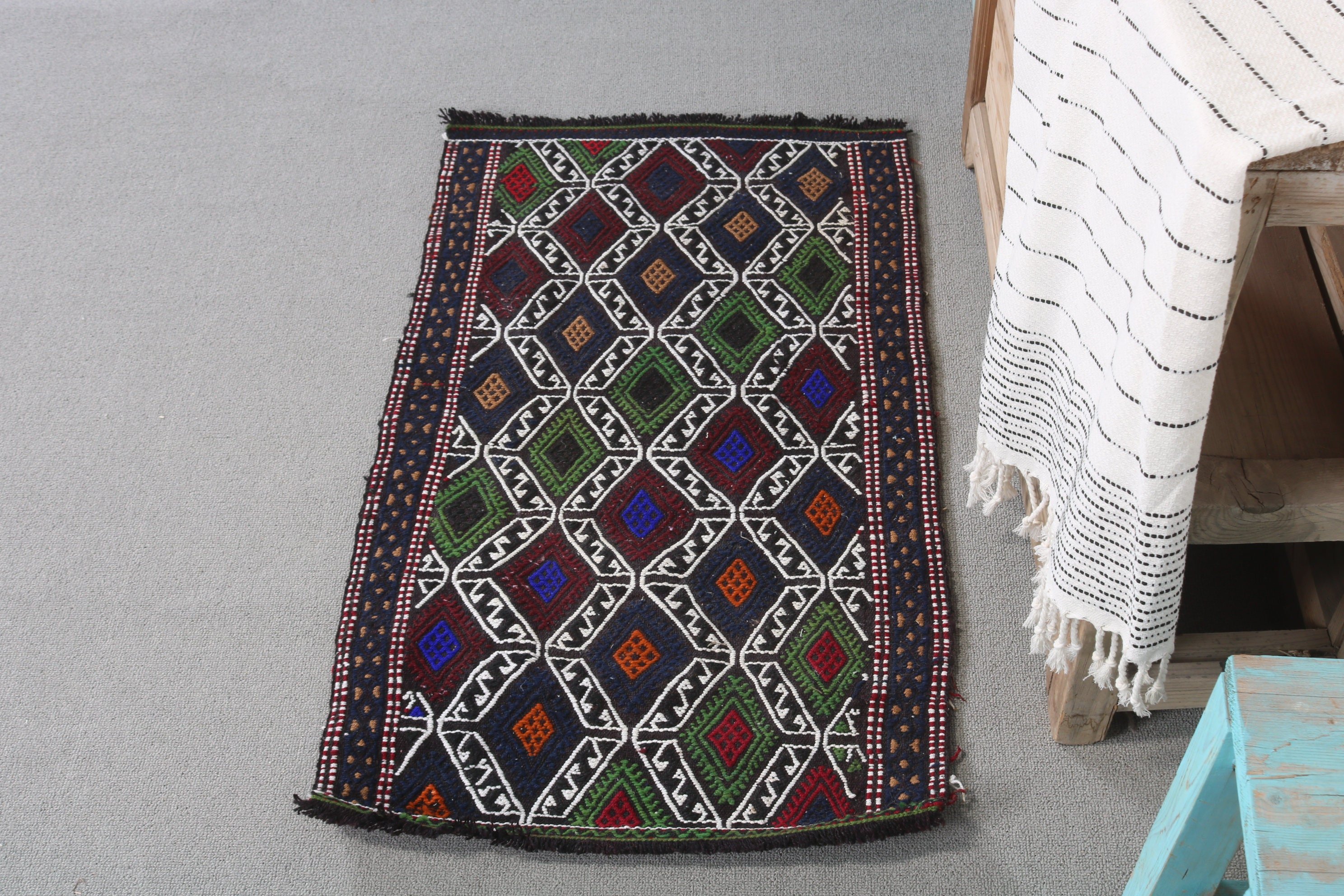 Kitchen Rugs, Bedroom Rug, Kilim, Turkish Rugs, Cool Rugs, Retro Rug, Vintage Rug, Blue  1.7x3 ft Small Rug, Moroccan Rugs
