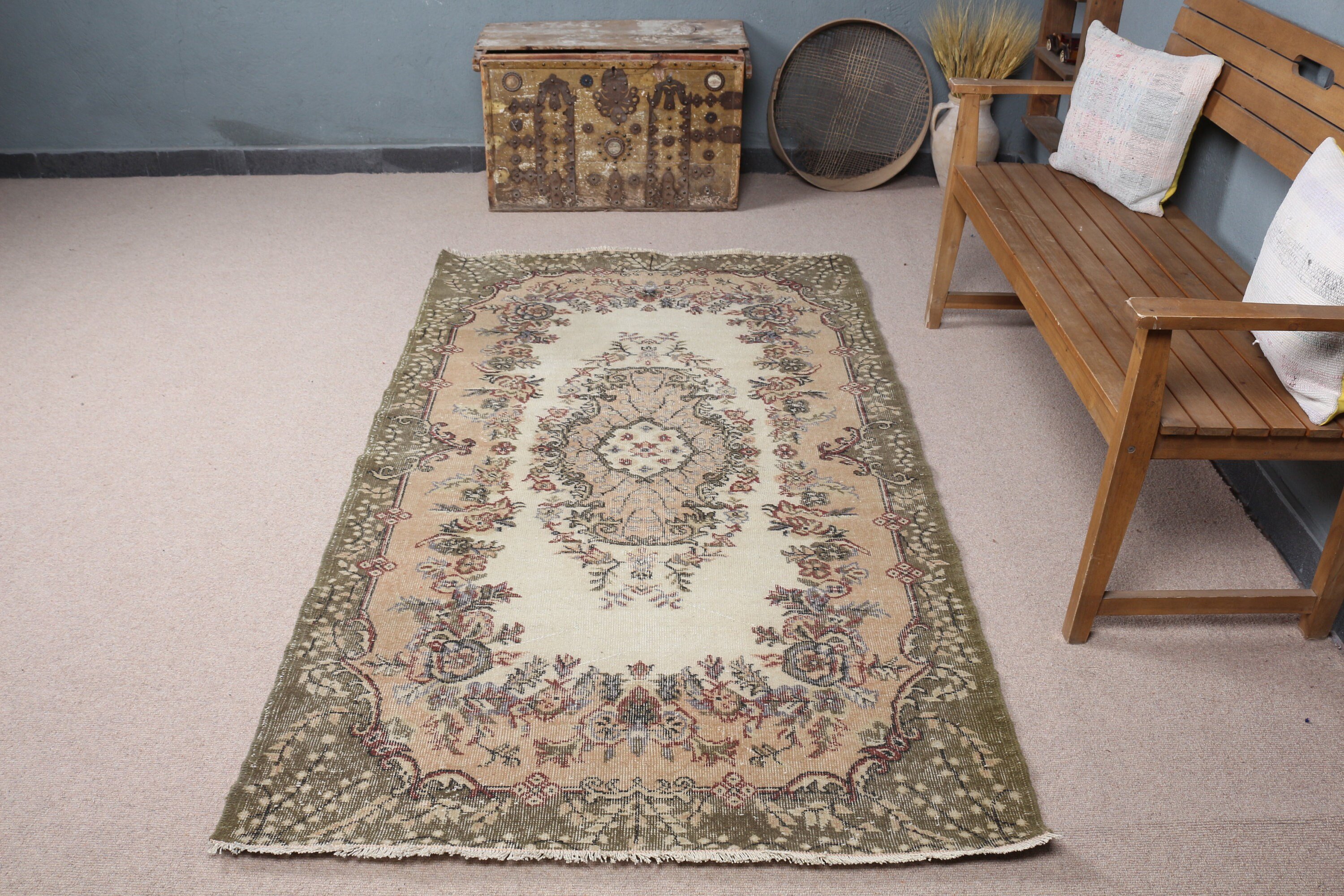 Vintage Dekor Halı, Yeşil Ev Dekorasyonu Halısı, Havalı Halılar, Türk Halısı, Mutfak Halısı, Vintage Halı, 4x6.9 ft Alan Halıları, Çocuk Halıları, Fas Halısı