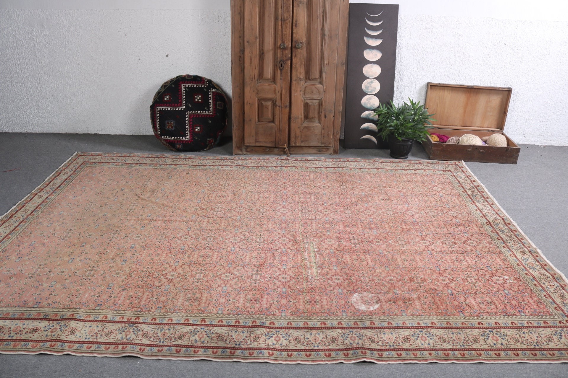 Turkish Rugs, Living Room Rug, Modern Rugs, Pink Antique Rug, Dining Room Rugs, Wool Rugs, 7.4x10.4 ft Oversize Rug, Boho Rug, Vintage Rugs