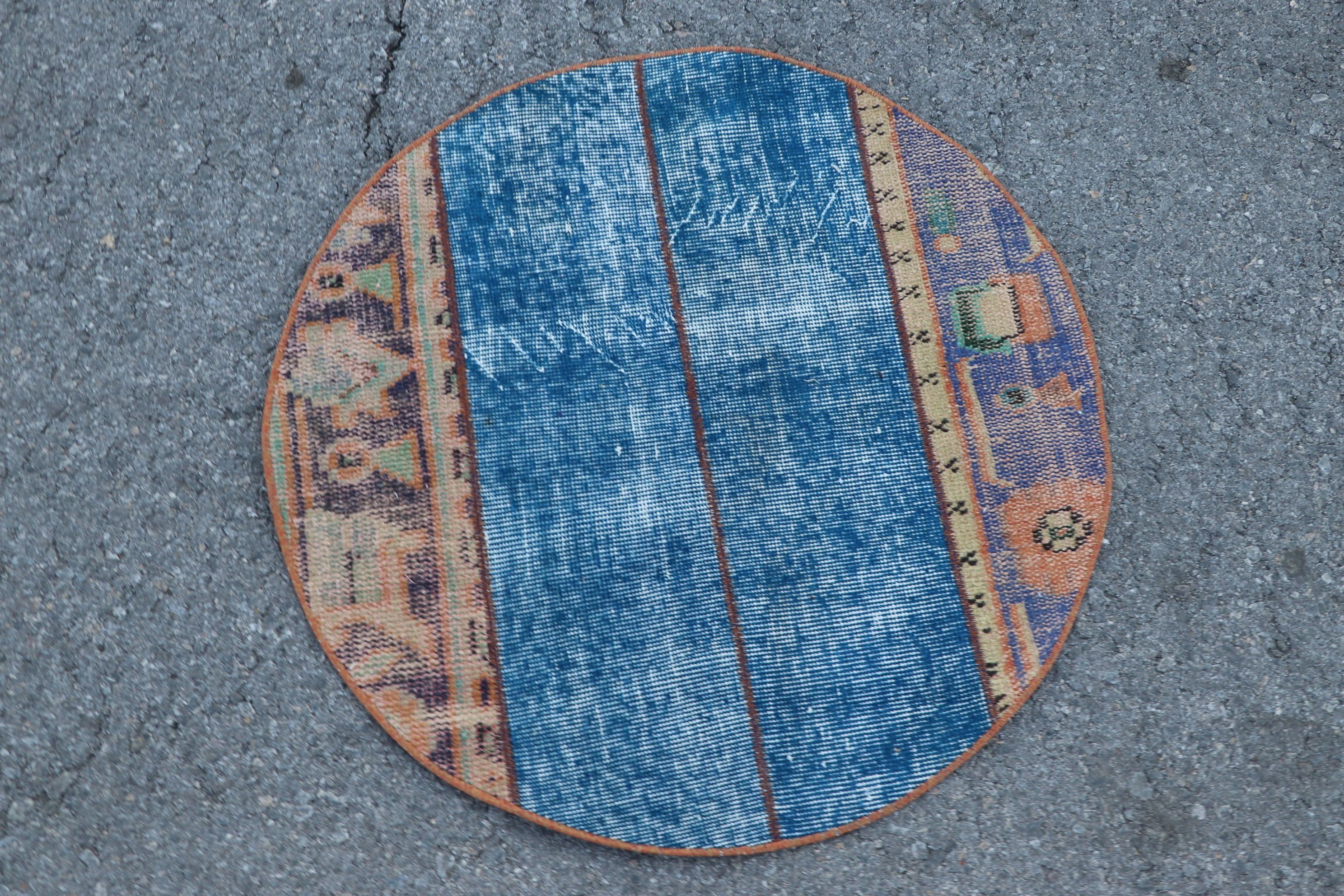 Cool Rug, Bathroom Rug, Oushak Rug, Door Mat Rug, Blue Kitchen Rug, Turkish Rugs, Vintage Rugs, 2.6x2.6 ft Small Rugs, Rugs for Bath