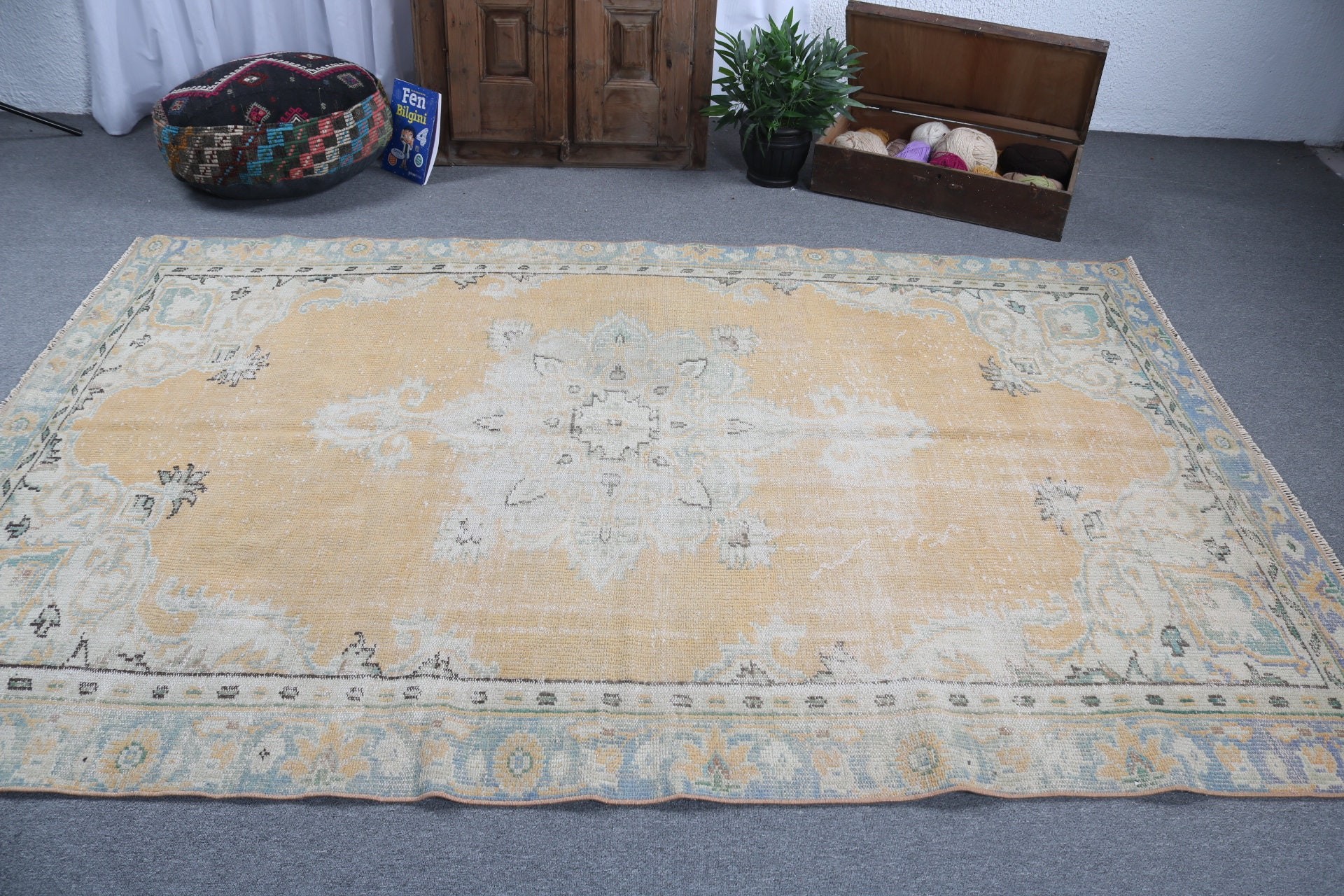 Boho Rugs, Yellow Bedroom Rugs, 5.8x8.7 ft Large Rugs, Moroccan Rug, Large Oushak Rugs, Salon Rugs, Bedroom Rugs, Vintage Rugs, Turkish Rug