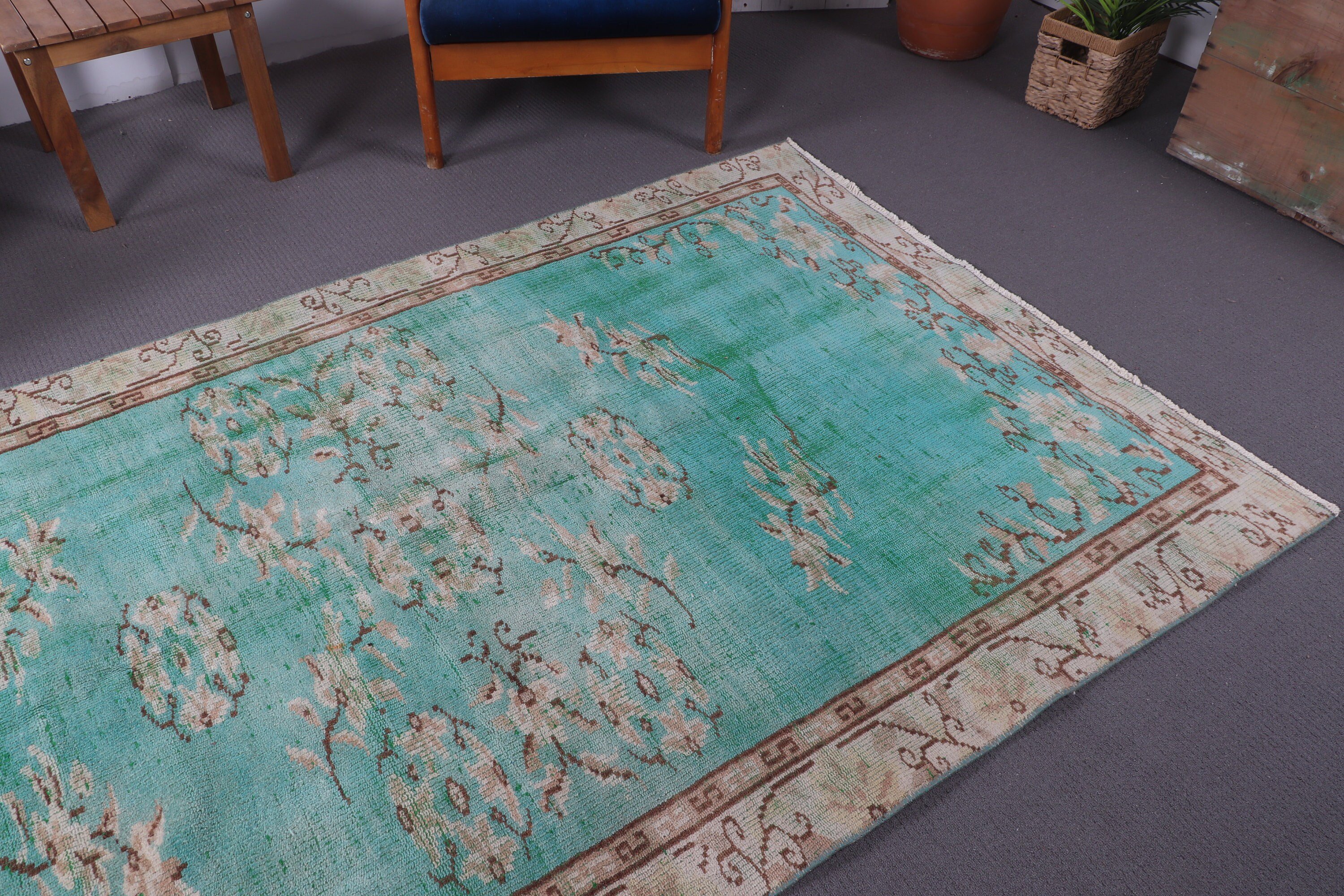 4.6x8.2 ft Area Rugs, Kitchen Rug, Dining Room Rug, Floor Rug, Boho Area Rug, Vintage Rug, Green Cool Rug, Turkish Rugs, Flatweave Rug