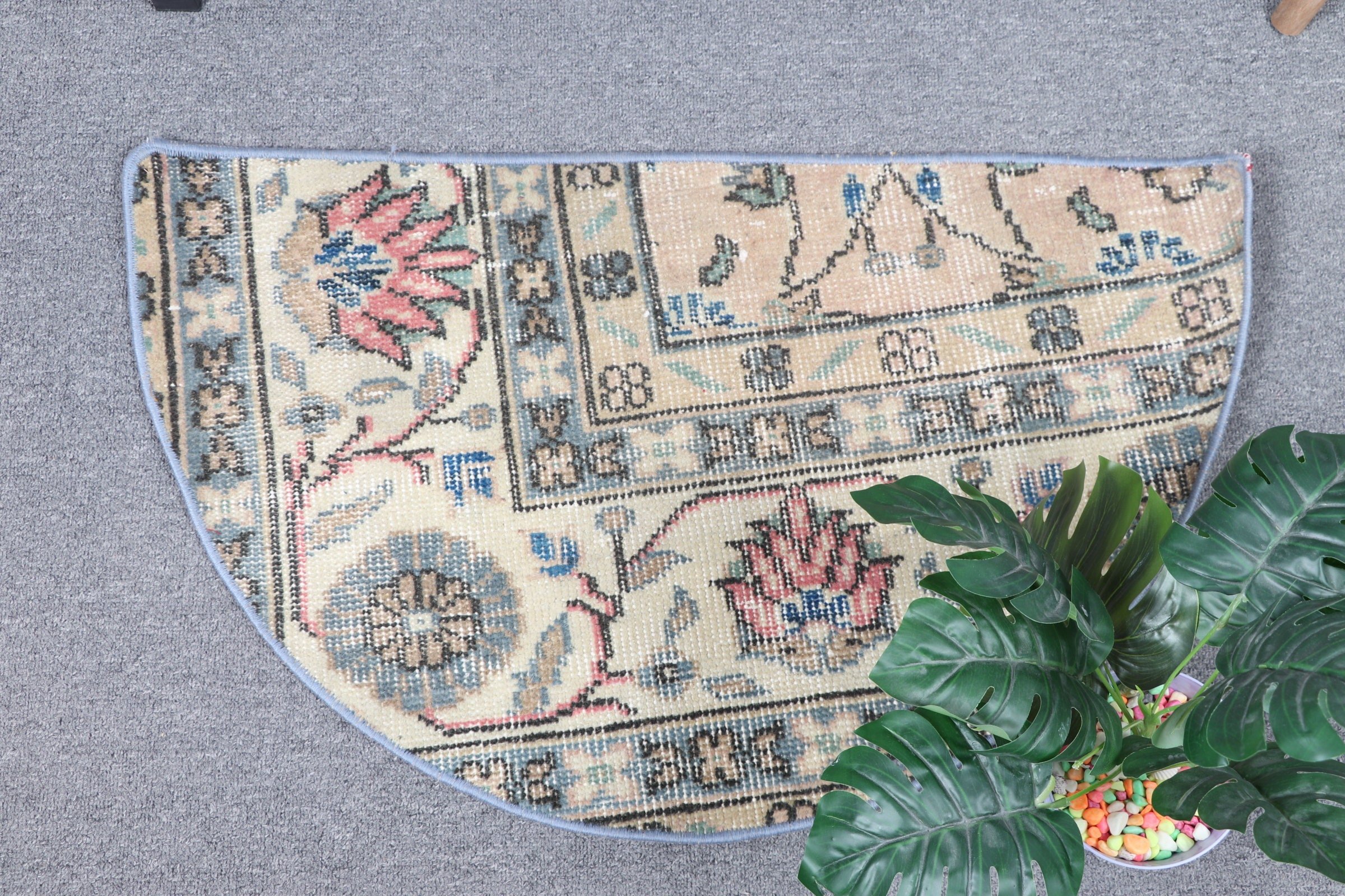 Anadolu Halısı, Bej Antika Halı, Türk Halısı, Mutfak Halısı, Antika Halı, 2.5x1.5 ft Küçük Halı, Vintage Halı, Ofis Halısı, Duvar Asılı Halı