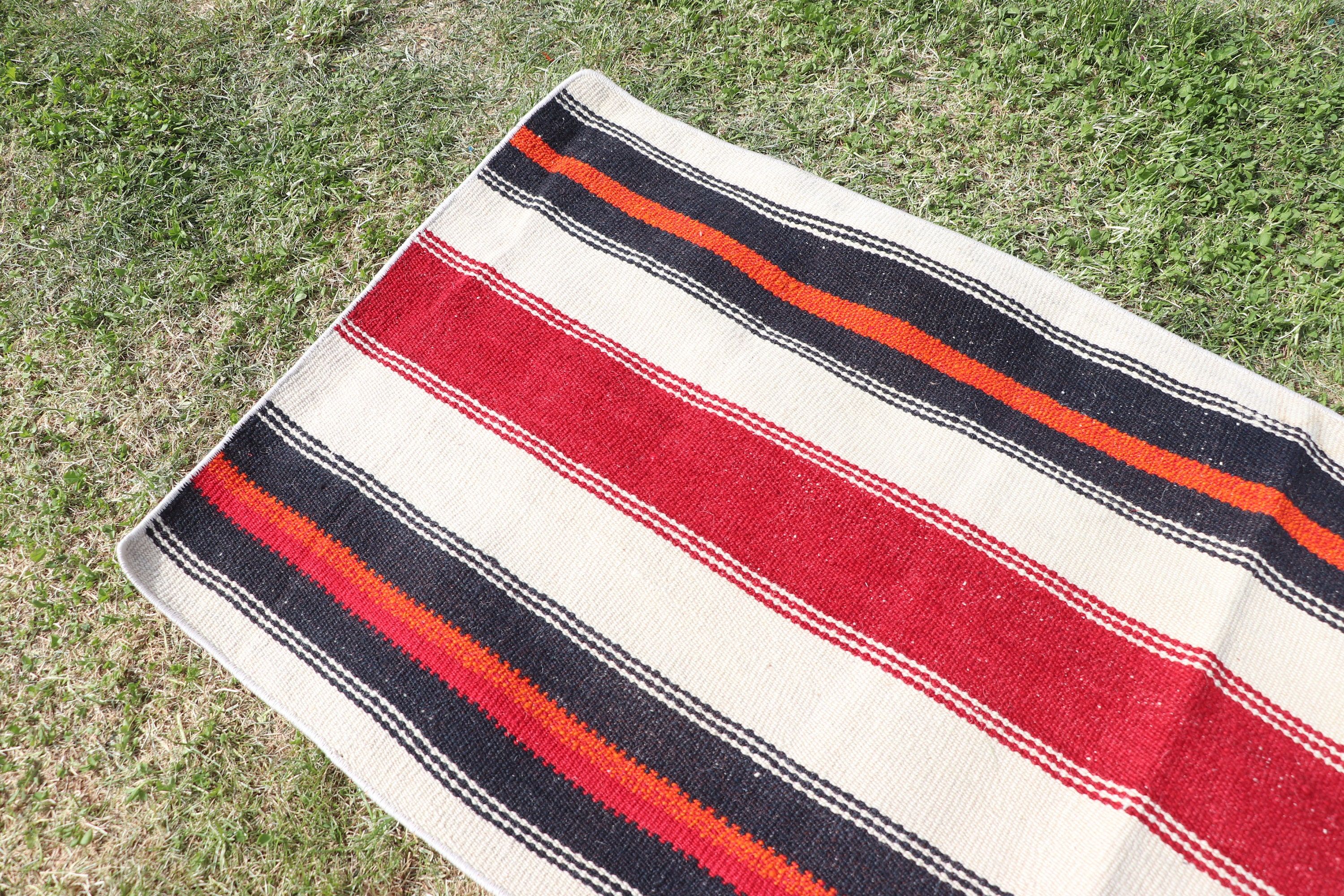 Geometric Rugs, Turkish Rugs, Floor Rug, Wool Bath Mat Rug, Vintage Rugs, Small Area Rug, Door Mat Rug, 2x3.8 ft Small Rug, Red Antique Rug