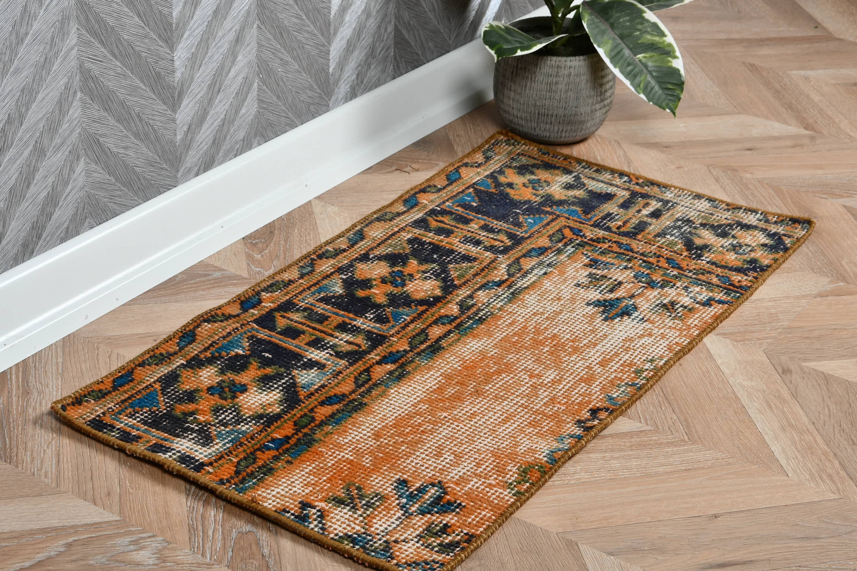 Custom Rug, Kitchen Rug, Orange Moroccan Rugs, Turkish Rugs, Vintage Rugs, Bathroom Rug, Car Mat Rug, 1.3x2.6 ft Small Rugs