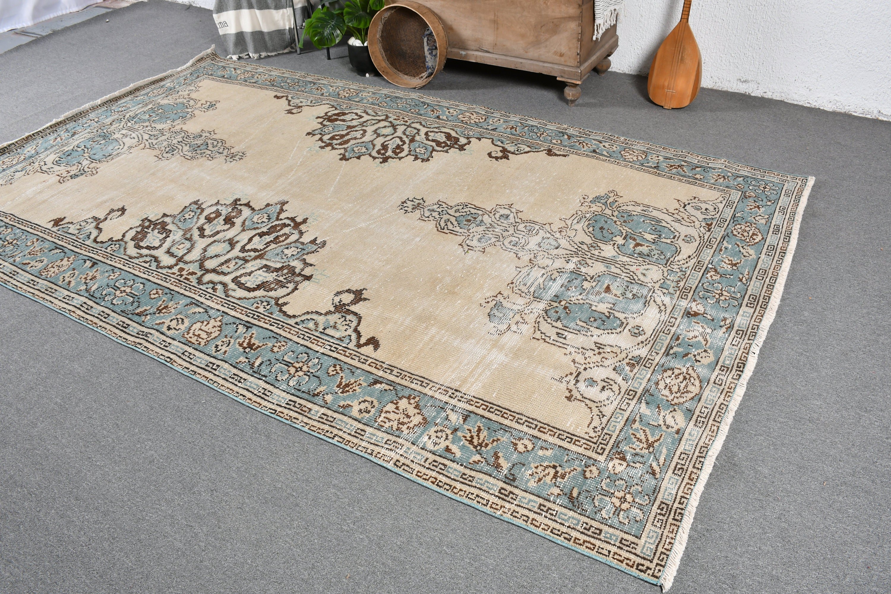 Turkish Rug, Home Decor Rug, Dining Room Rug, 6.1x10.2 ft Large Rugs, Oriental Rugs, Rugs for Salon, Vintage Rugs, Beige Bedroom Rug