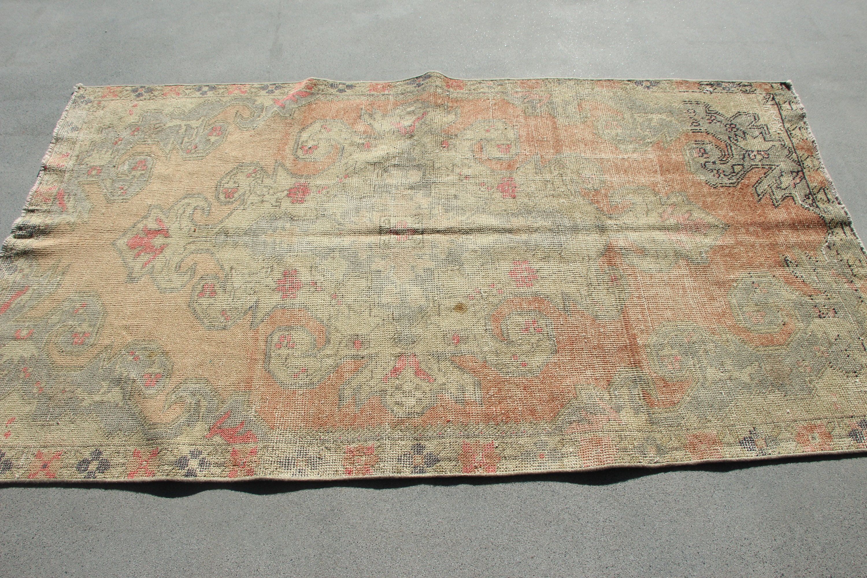 Floor Rug, Distressed Rug, Moroccan Rug, 3.9x7 ft Area Rug, Orange Anatolian Rugs, Turkish Rug, Cool Rug, Vintage Rug, Dining Room Rug