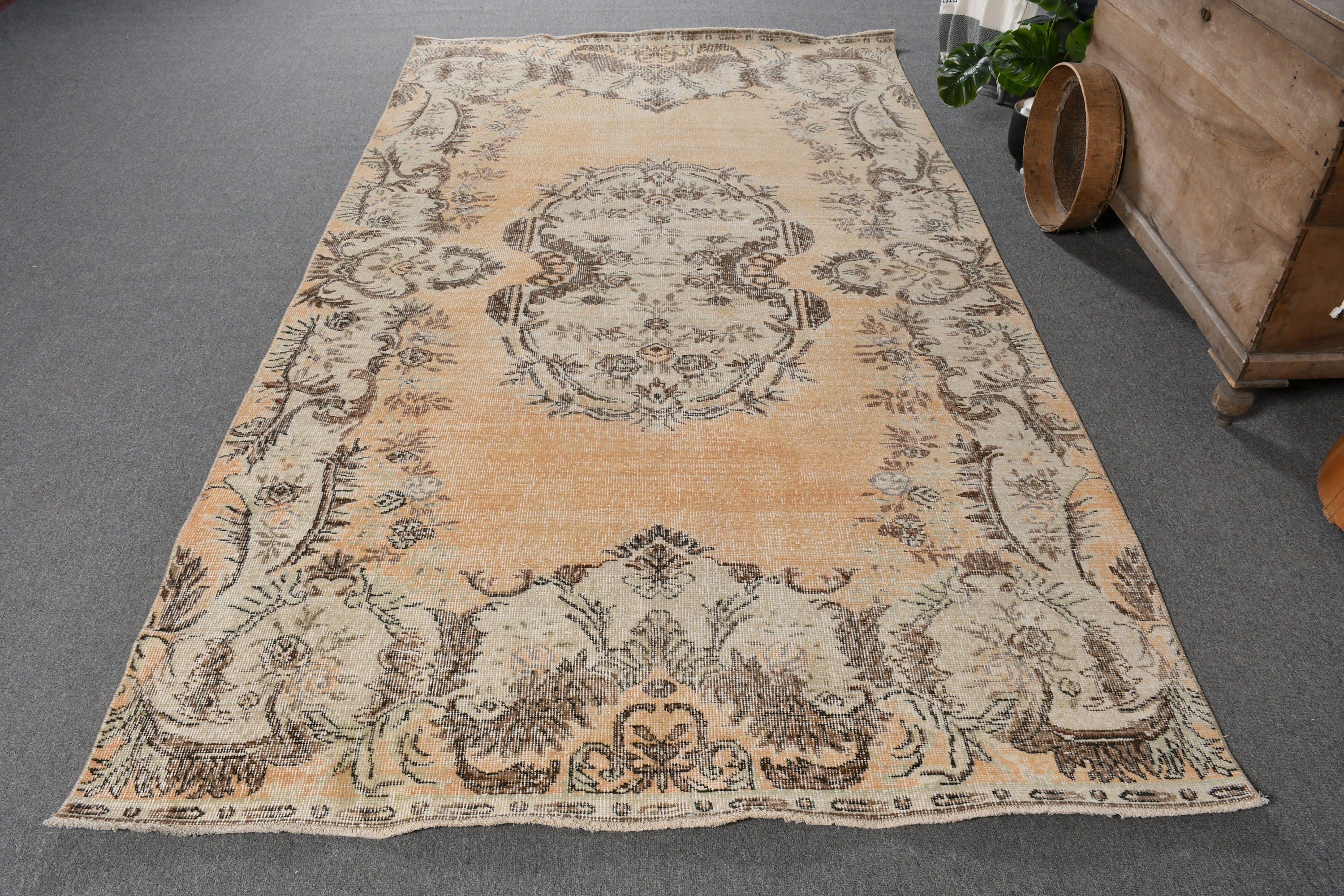 Yatak Odası Halıları, Türk Halısı, Ev Dekorasyonu Halısı, Turuncu Yün Halılar, Vintage Halı, Yün Halı, Oturma Odası Halıları, 5.2x9.4 ft Büyük Halı, Salon Halıları