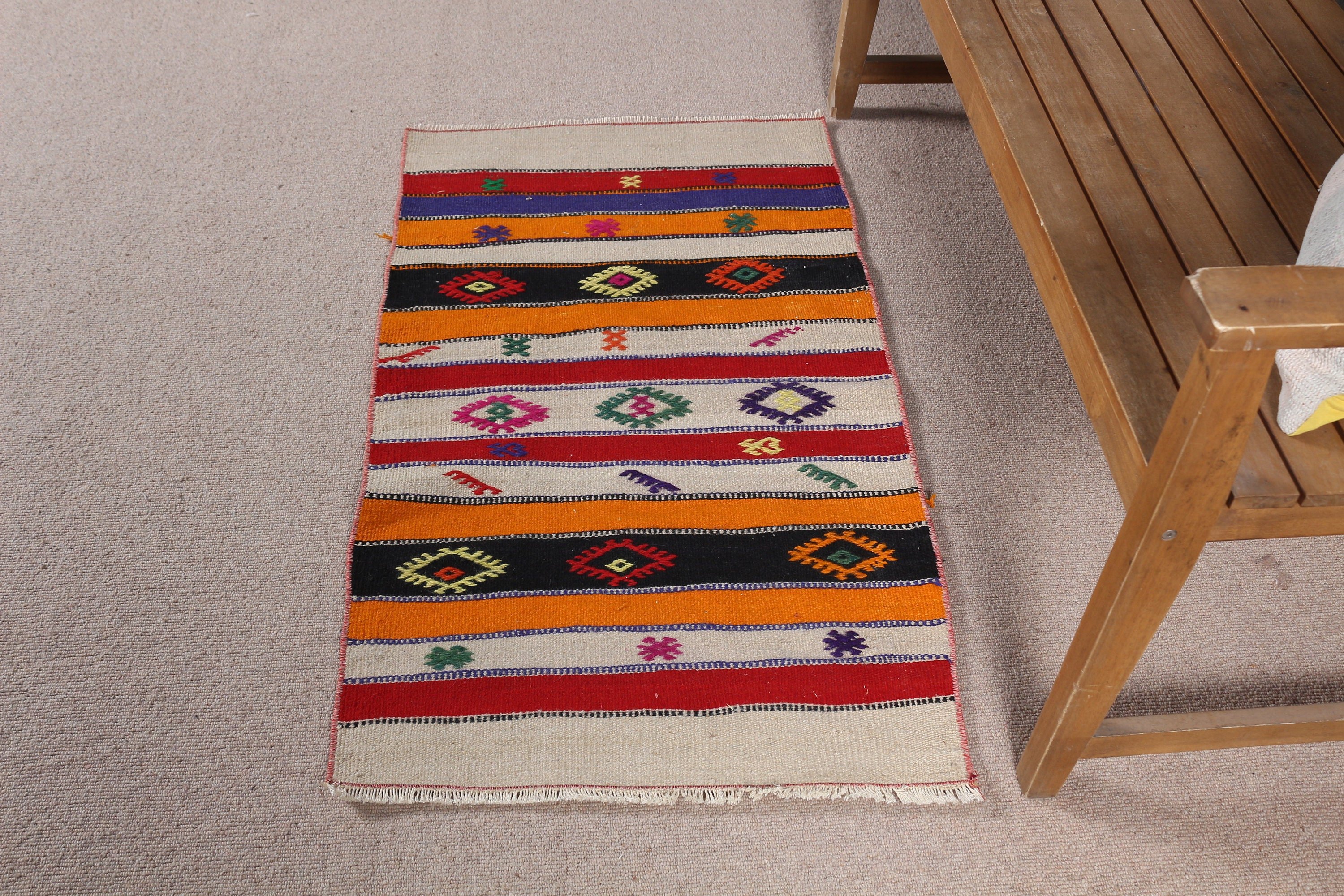 Antika Halı, 2.1x3.7 ft Küçük Halı, Eklektik Halı, Yer Halısı, Kilim, Mutfak Halısı, Vintage Halı, Banyo Halısı, Bej Anadolu Halıları, Türk Halıları