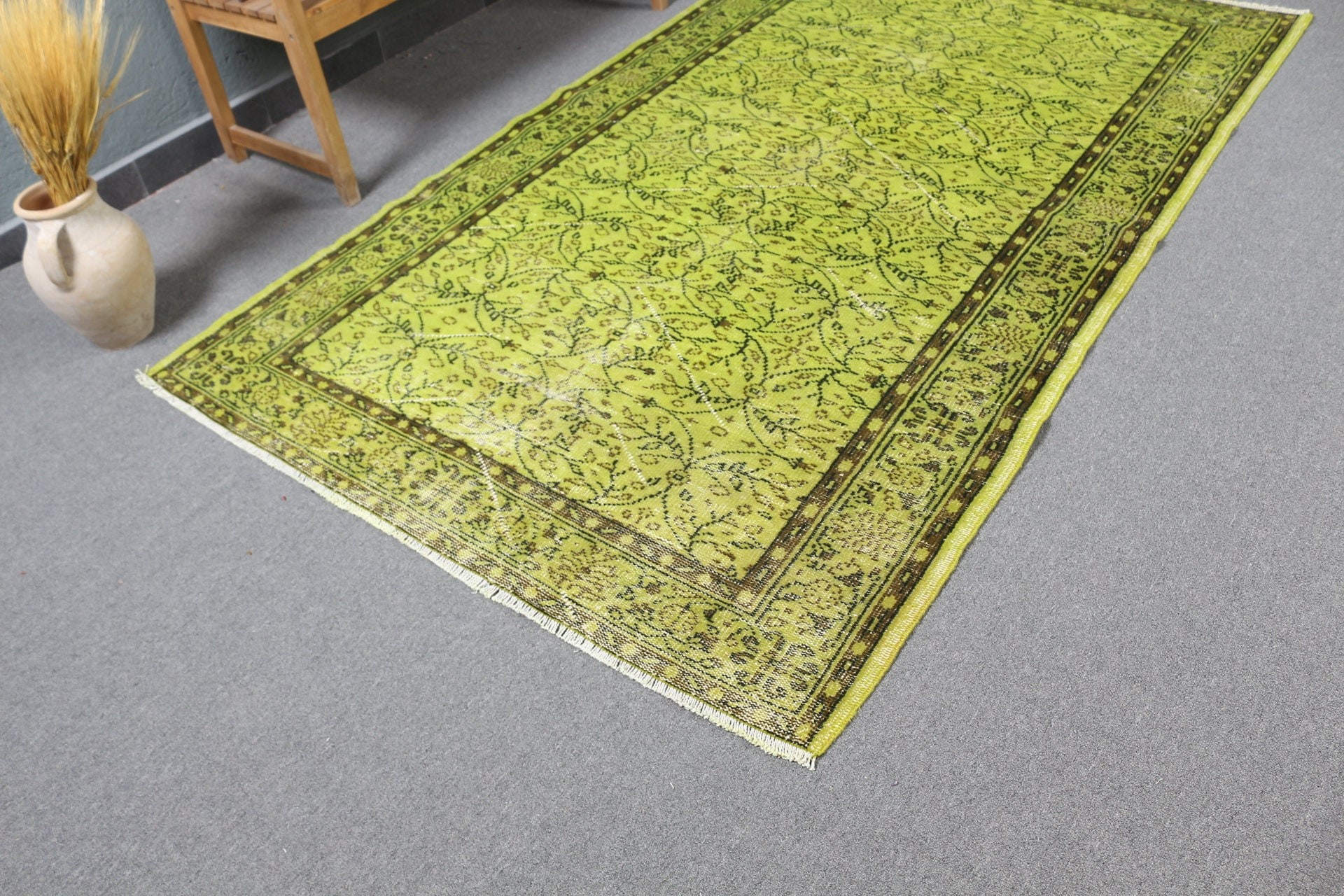 Salon Rugs, Oriental Rug, Green Anatolian Rug, Bedroom Rug, Rugs for Dining Room, Turkish Rug, 5x8.5 ft Large Rug, Cool Rug, Vintage Rugs