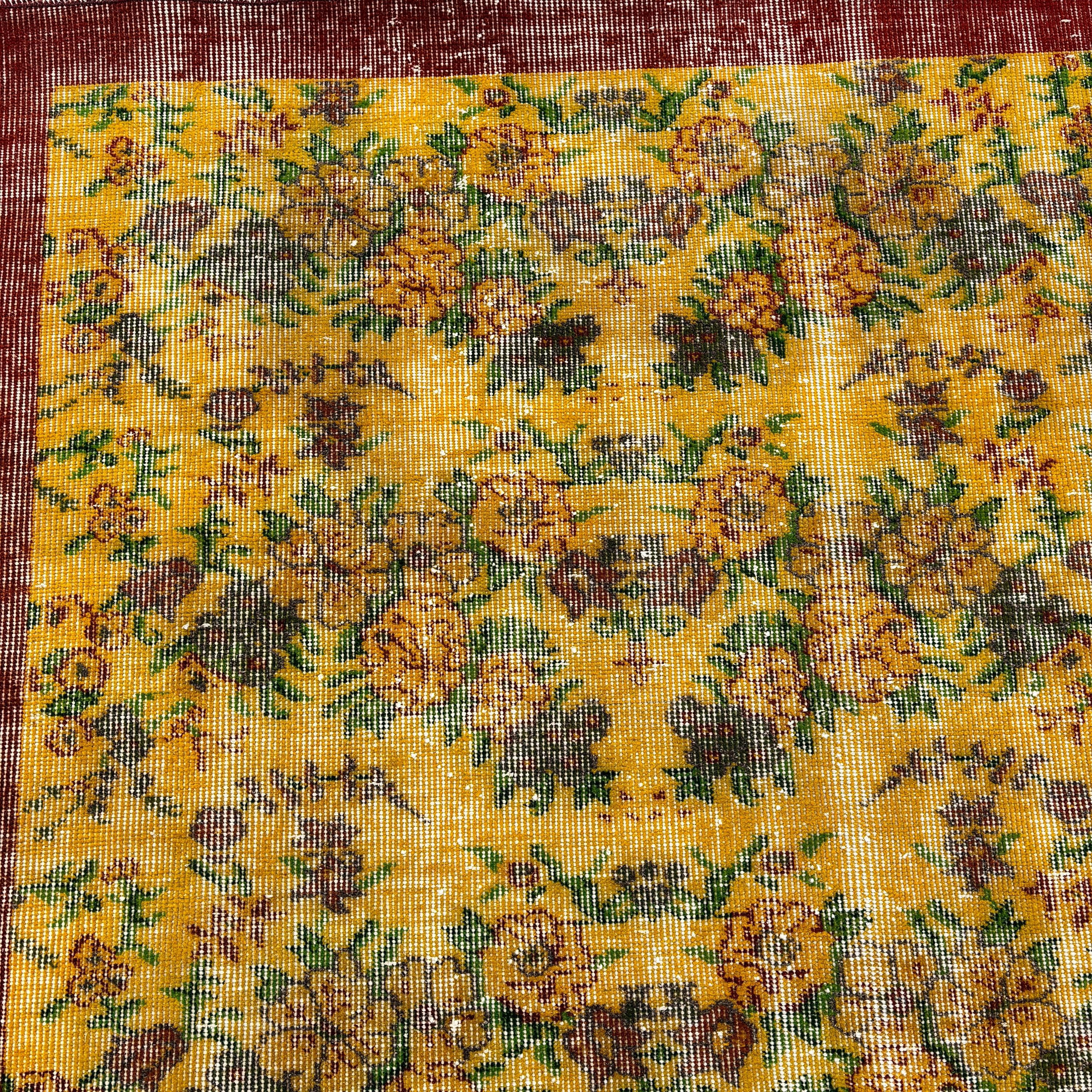 Vintage Rugs, Luxury Rug, Turkish Rugs, Modern Rug, Nursery Rugs, 3.7x6.6 ft Area Rugs, Yellow Wool Rugs, Oushak Area Rug, Organic Rug