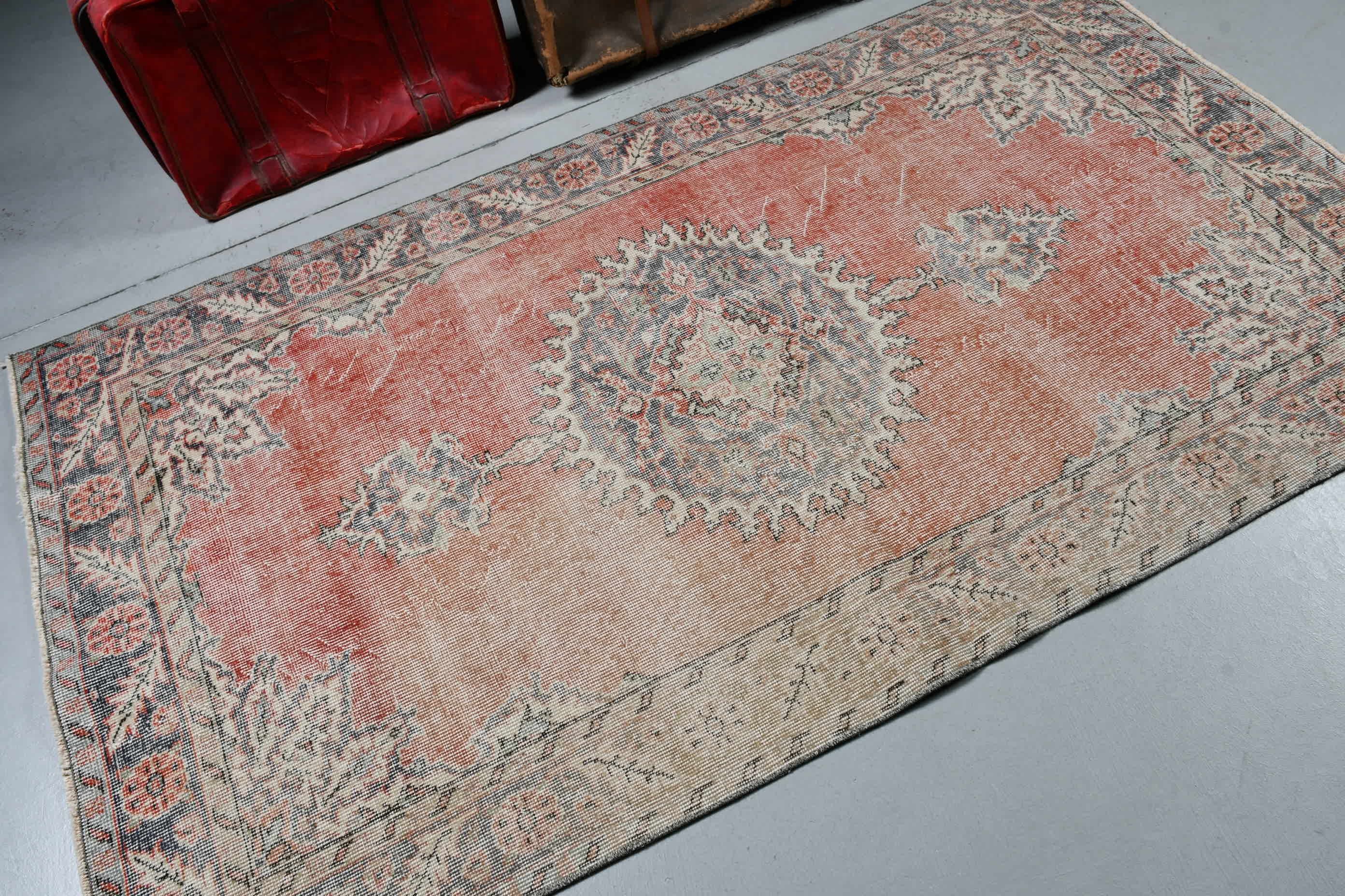 Oriental Rug, Floor Rug, Oushak Rug, Turkish Rug, Vintage Rug, Red Moroccan Rug, Vintage Decor Rug, 4x6.9 ft Area Rug, Rugs for Bedroom