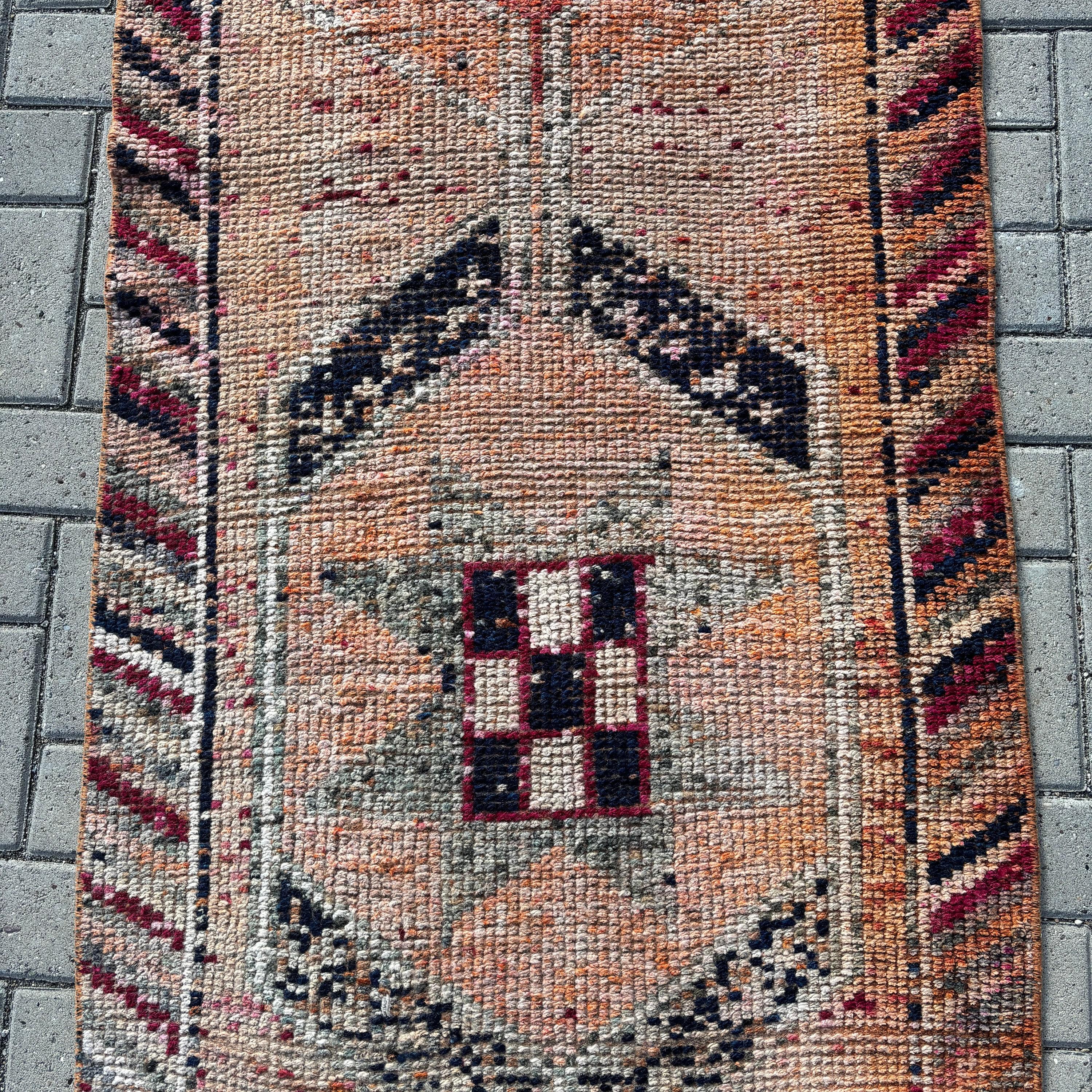 Turkish Rug, Wool Rugs, Rugs for Stair, Orange Bedroom Rug, Vintage Rug, 2.7x10.6 ft Runner Rug, Hallway Rugs, Moroccan Rug, Corridor Rug