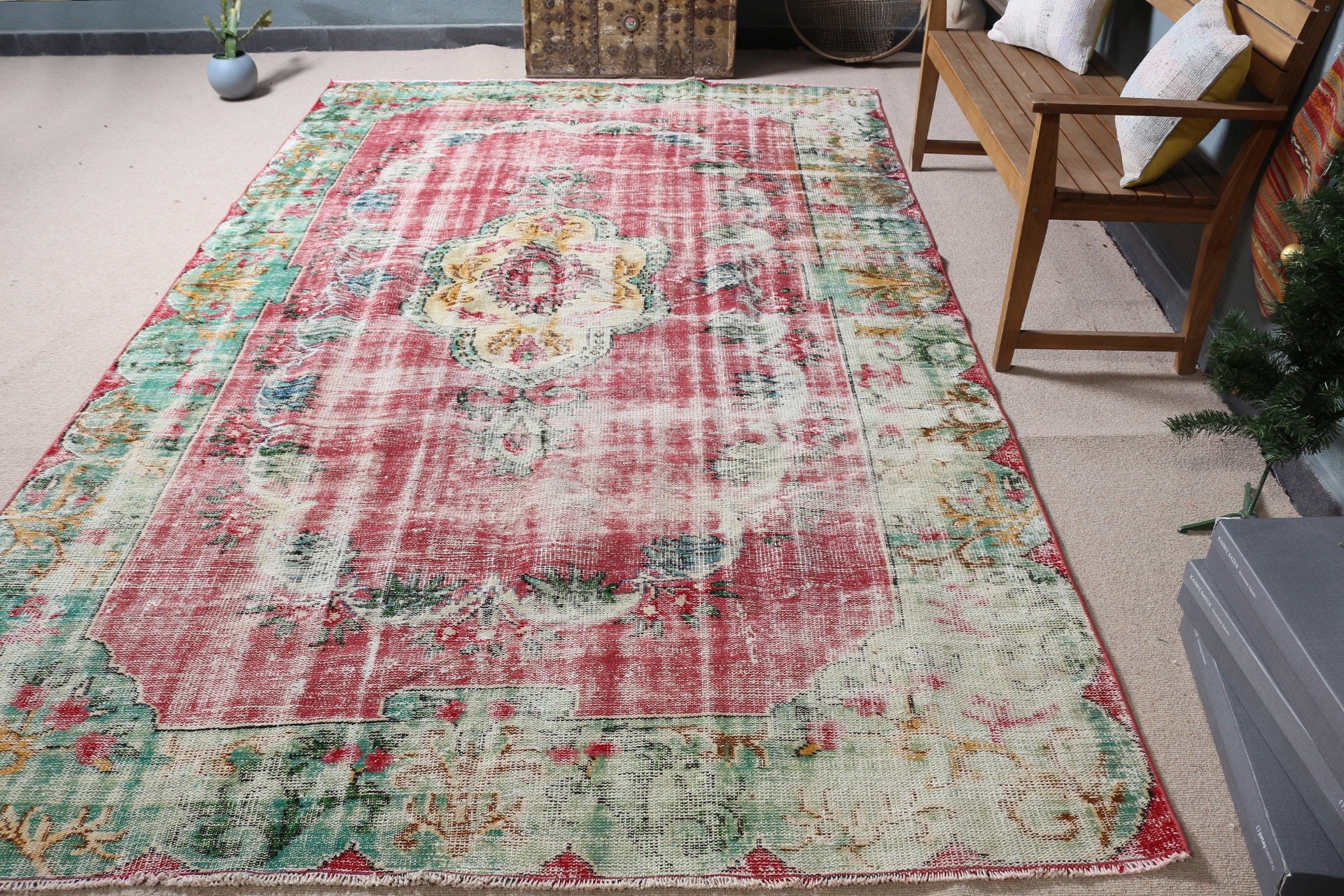 Red Antique Rugs, Kitchen Rugs, 6.8x11.3 ft Oversize Rugs, Tribal Rug, Salon Rugs, Oushak Rug, Dining Room Rug, Vintage Rugs, Turkish Rugs