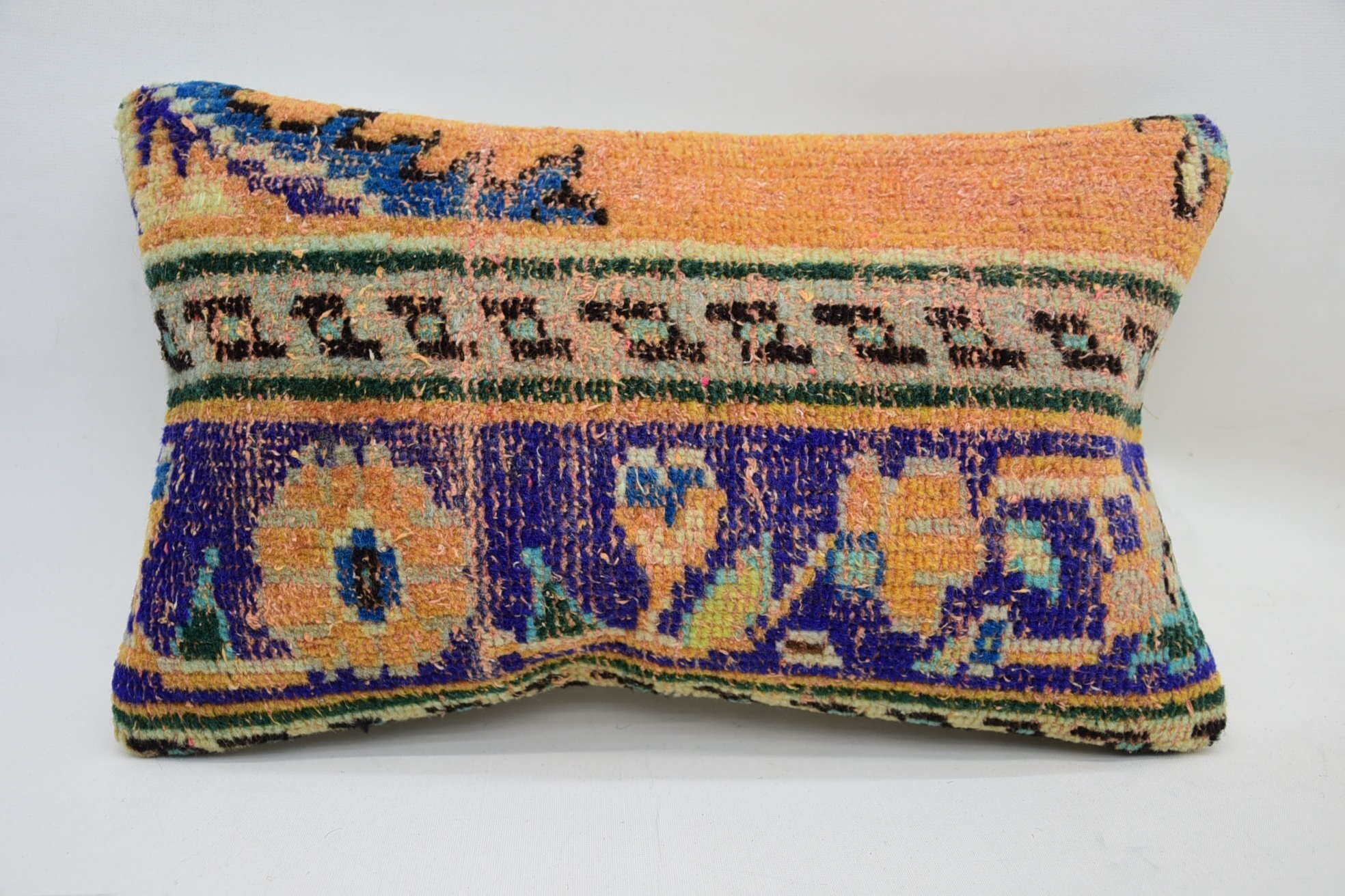 Kilim Cushion Sham, 12"x20" Orange Pillow Sham, Turkish Kilim Pillow, Turkish Pillow, Handwoven Pillow Cover Pillow