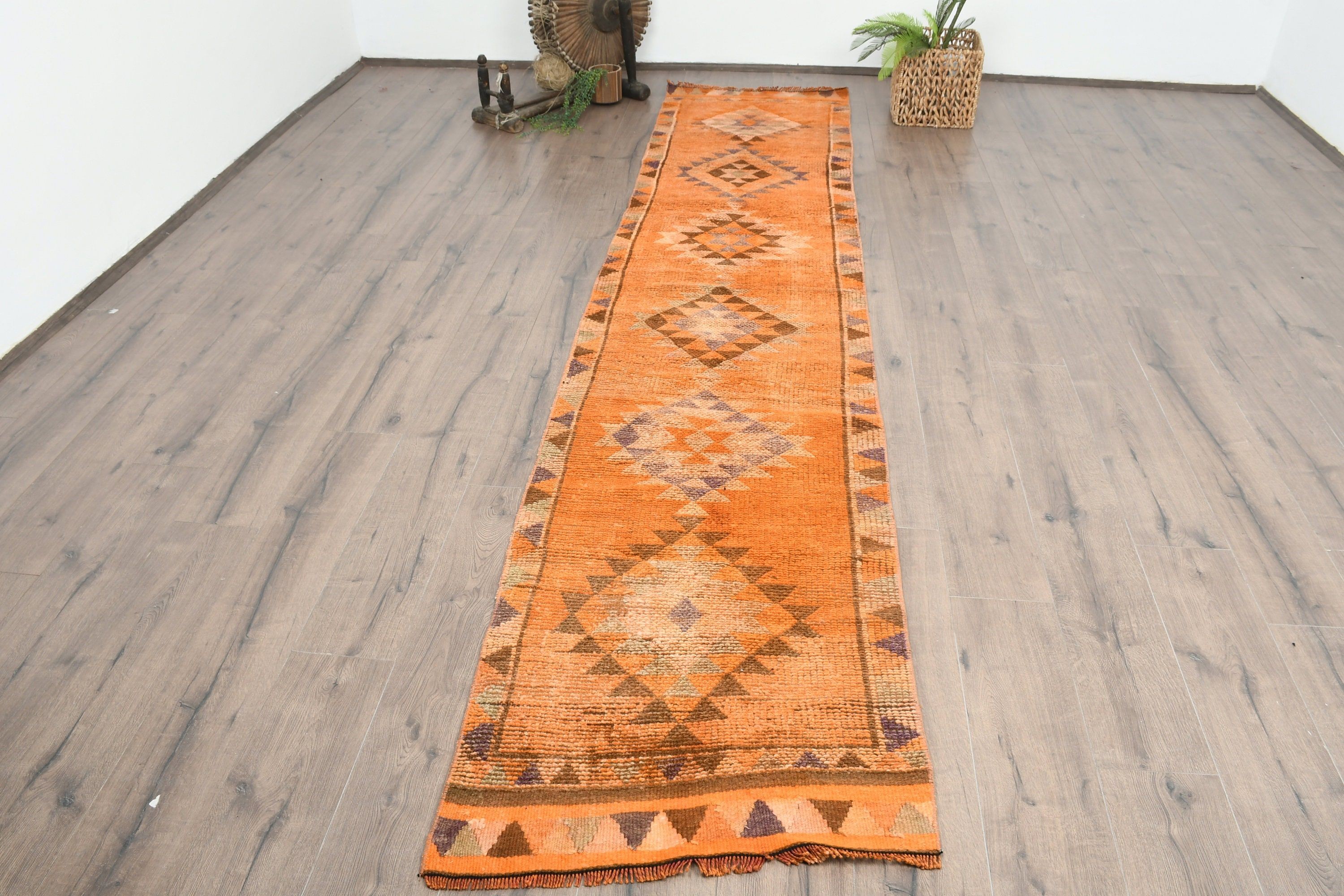 Floor Rug, Vintage Rugs, 2.4x11.6 ft Runner Rug, Brown Floor Rugs, Office Rugs, Oushak Rugs, Turkish Rugs, Rugs for Corridor, Kitchen Rug