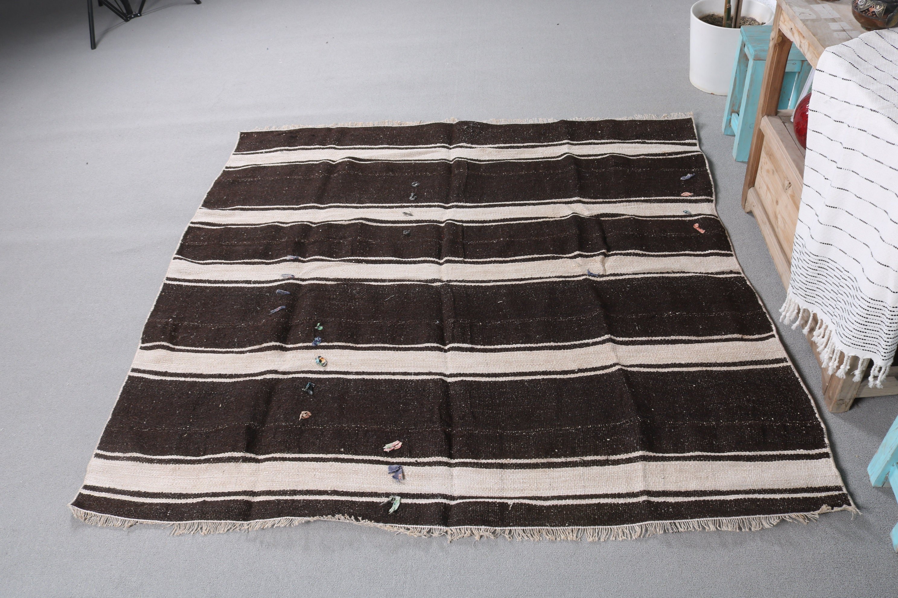 Oriental Rugs, Bedroom Rug, Kilim, Dining Room Rug, Vintage Rug, 5.2x5.2 ft Area Rug, Turkish Rugs, Brown Wool Rugs, Art Rug, Nursery Rugs