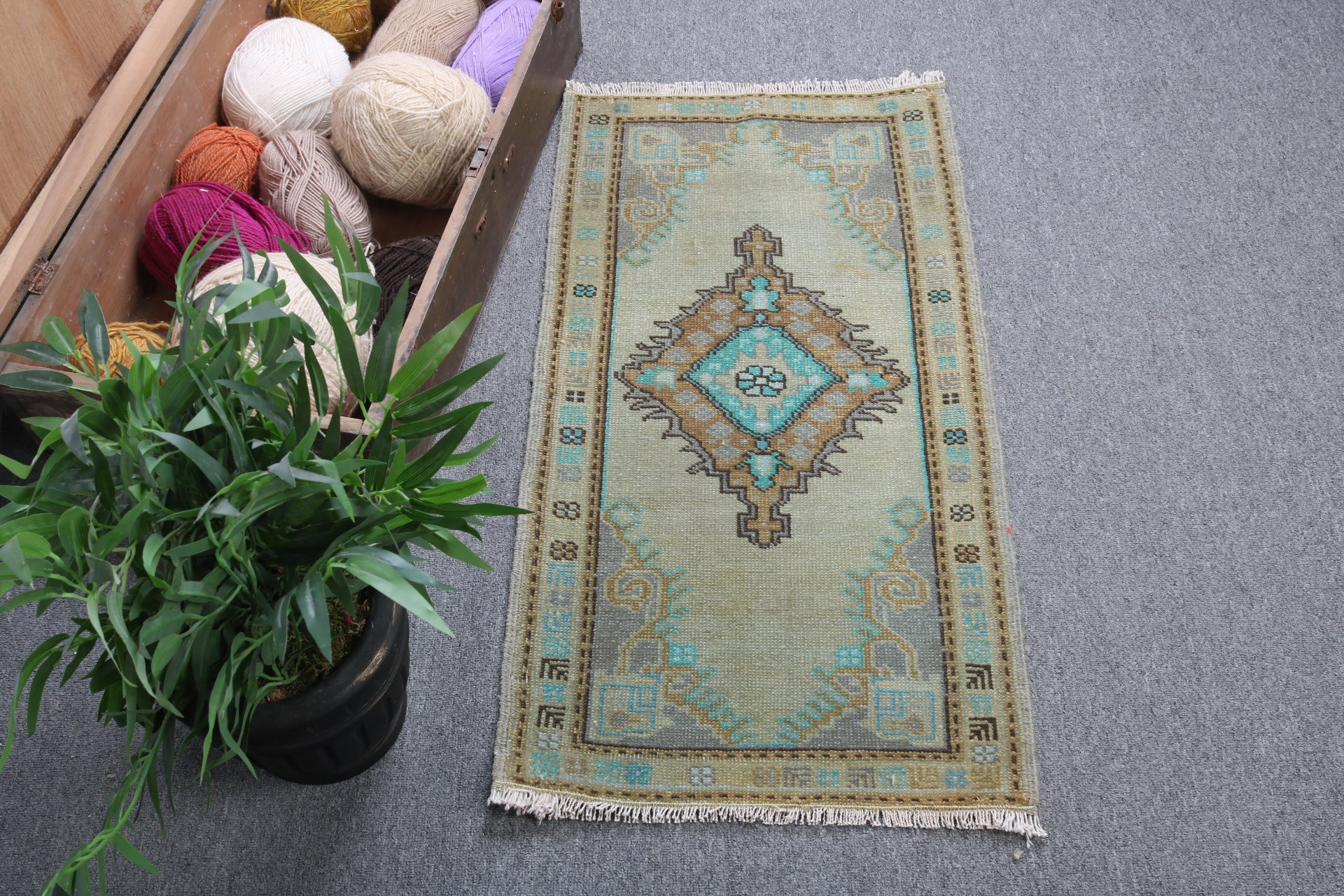 Boho Halı, Türk Halısı, Vintage Halılar, Yeşil Açıklama Halıları, Düz Dokuma Halılar, 1.6x3 ft Küçük Halı, Banyo Halısı, Küçük Vintage Halılar