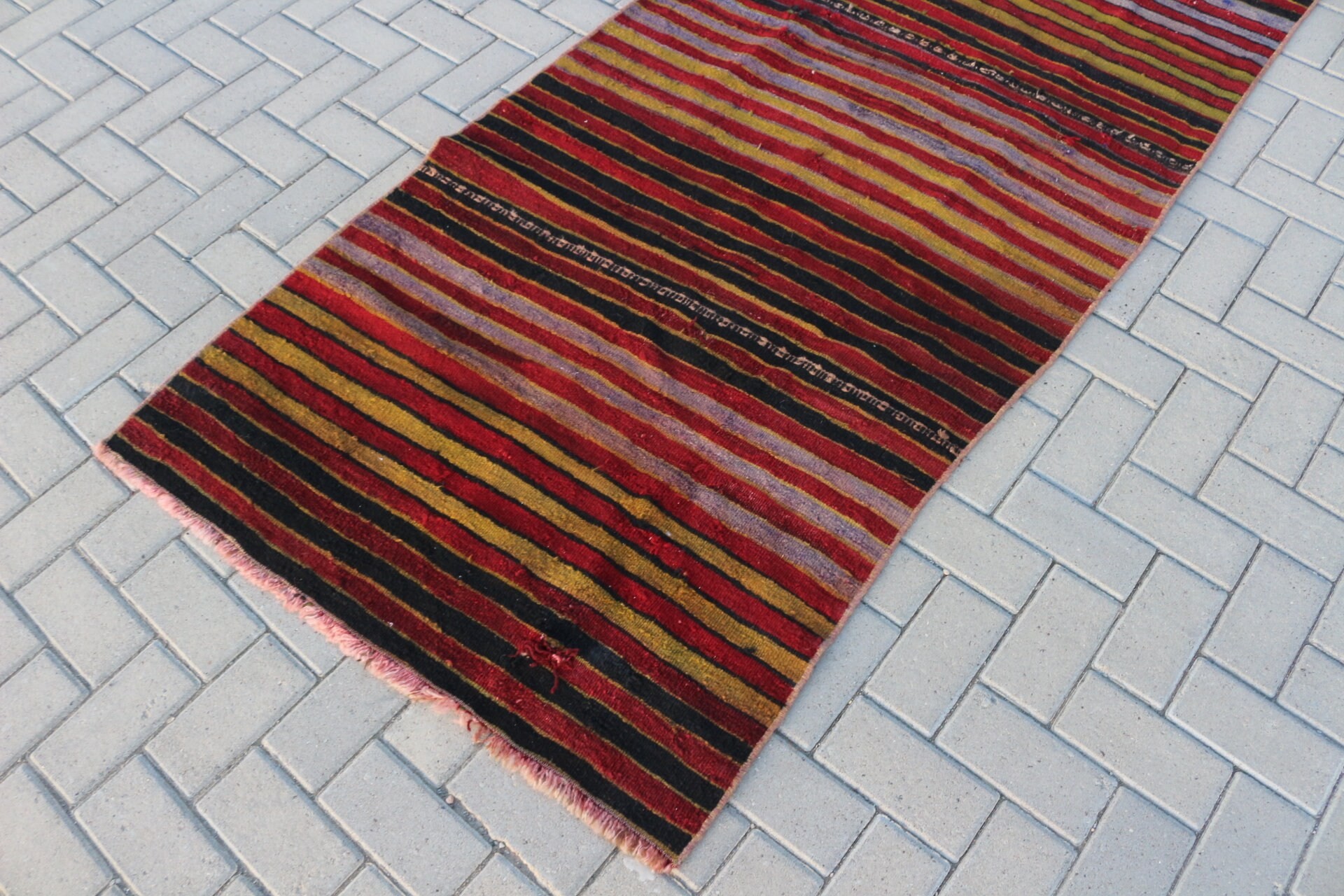 Kırmızı Oryantal Halı, Vintage Halı, Mutfak Halıları, Yer Halıları, Mutfak Halısı, Anadolu Halısı, Kilim, Türk Halısı, 3.2x10.2 ft Yolluk Halısı