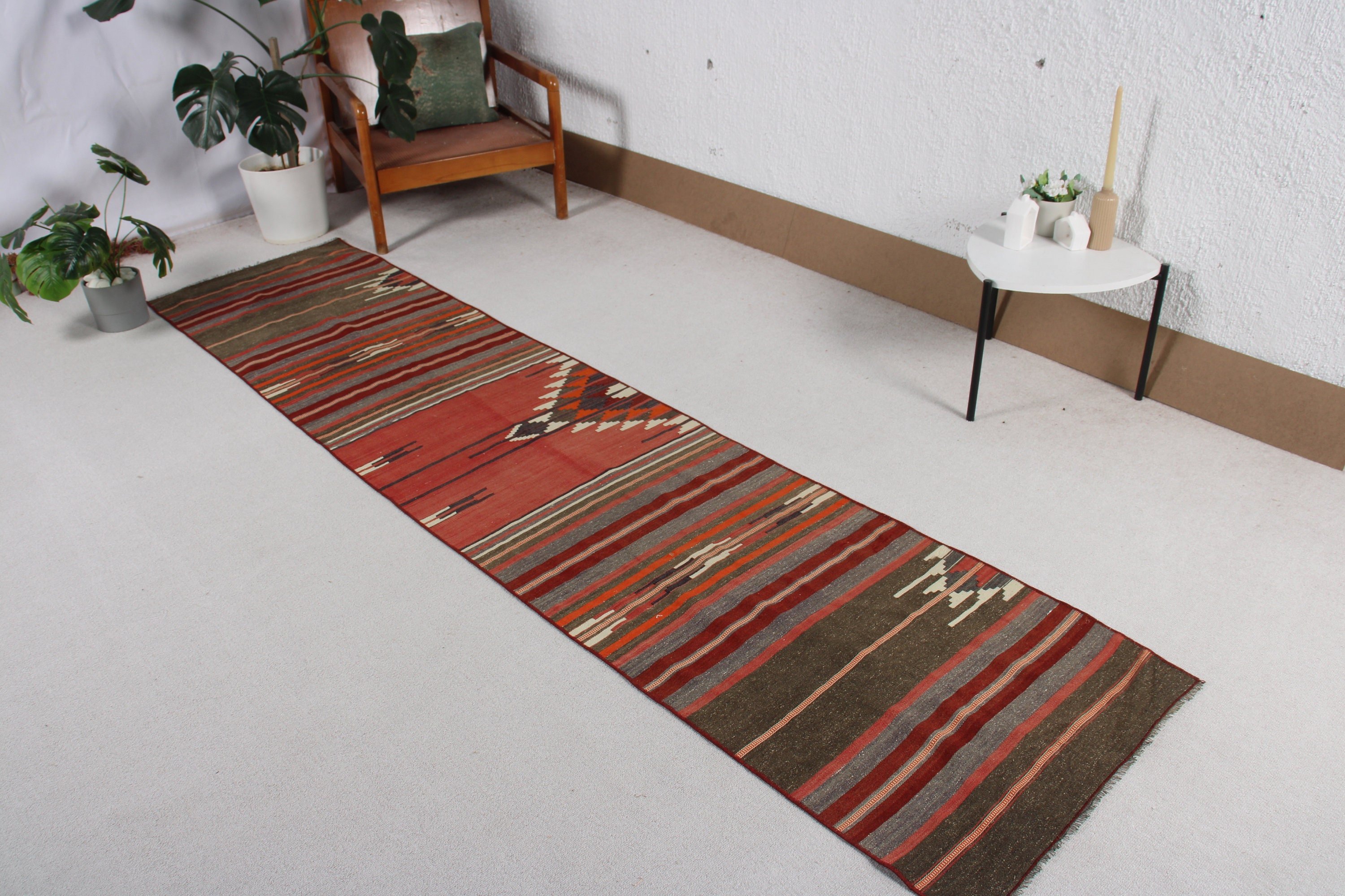 2.2x9.8 ft Runner Halıları, Kırmızı Geometrik Halı, Runner Halıları, Koridor Halısı, Vintage Halı, Ev Dekor Halısı, Türk Halıları, Kilim, Nötr Halılar