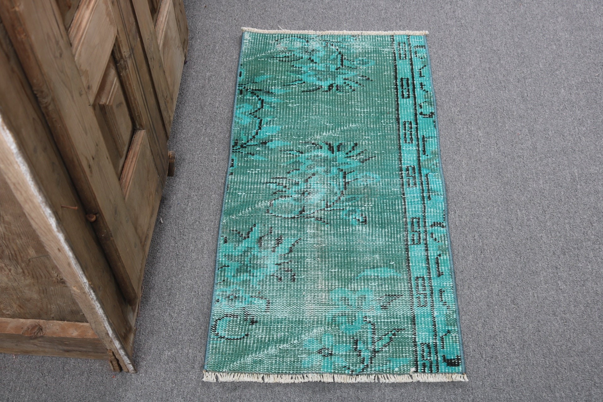 Vintage Rugs, Car Mat Rugs, Bath Rug, Turkish Rugs, Green Bedroom Rug, Bedroom Rugs, Anatolian Rug, 1.5x2.9 ft Small Rug, Rugs for Kitchen