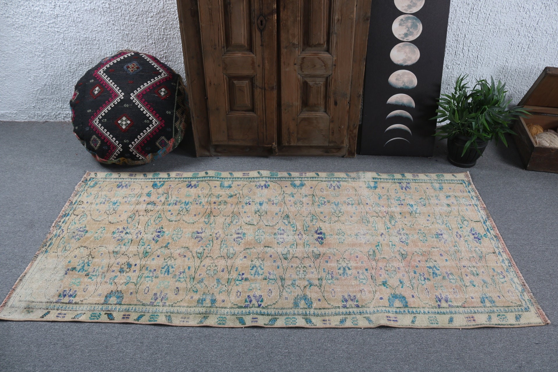 Boho Halı, Ev Dekorasyonu Halısı, Vintage Vurgulu Halı, Türk Halıları, Vintage Halı, 3.1x6.5 ft Vurgulu Halı, Havalı Halılar, Turuncu Mutfak Halıları, Çocuk Halısı