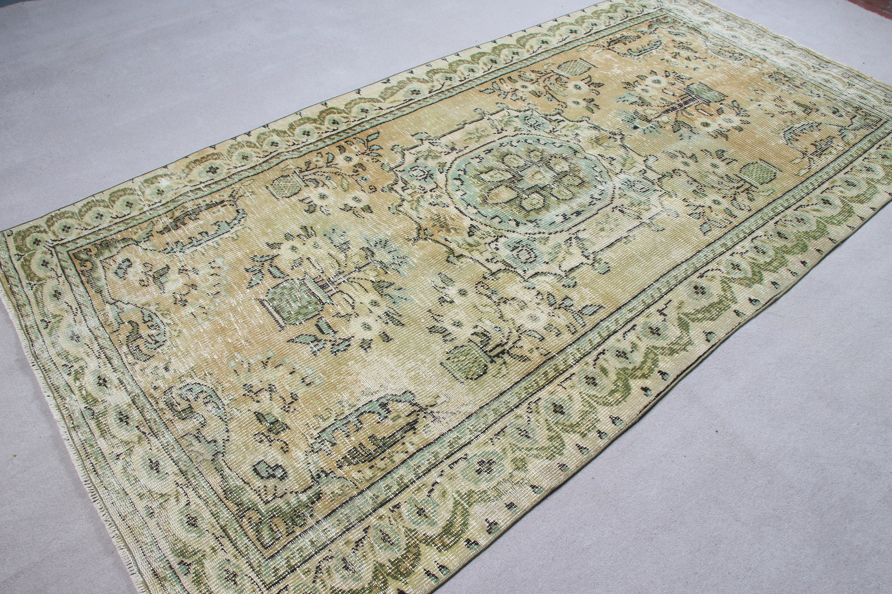 Green Oushak Rugs, Living Room Rug, Turkish Rug, Vintage Rug, Bedroom Rug, Floor Rugs, Oriental Rug, Rugs for Salon, 4.7x9.5 ft Large Rug