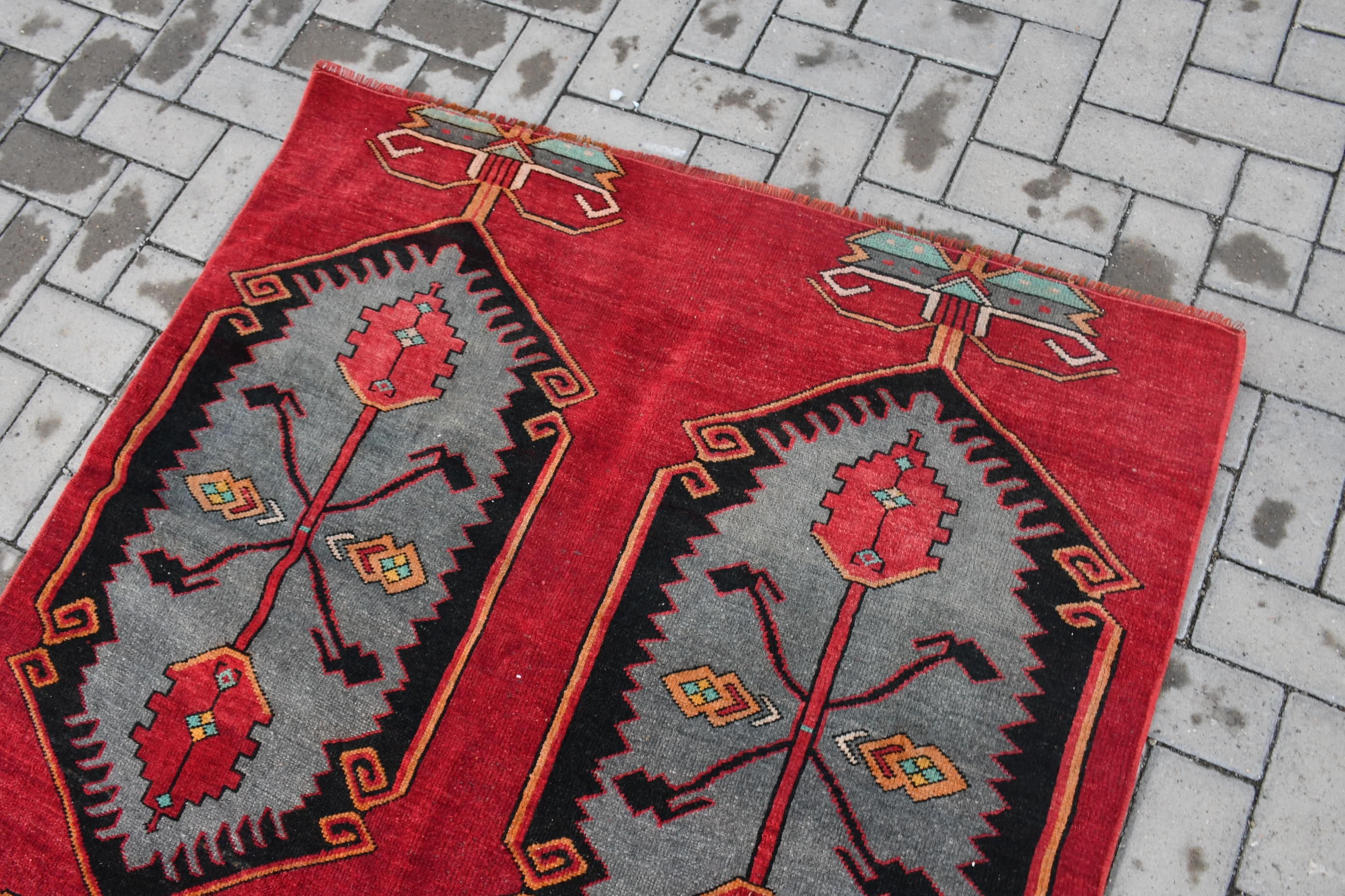 Vintage Rugs, Turkish Rug, Nursery Rugs, Red  3.9x3.8 ft Small Rug, Kitchen Rugs, Rugs for Nursery, Pastel Rugs, Oriental Rug