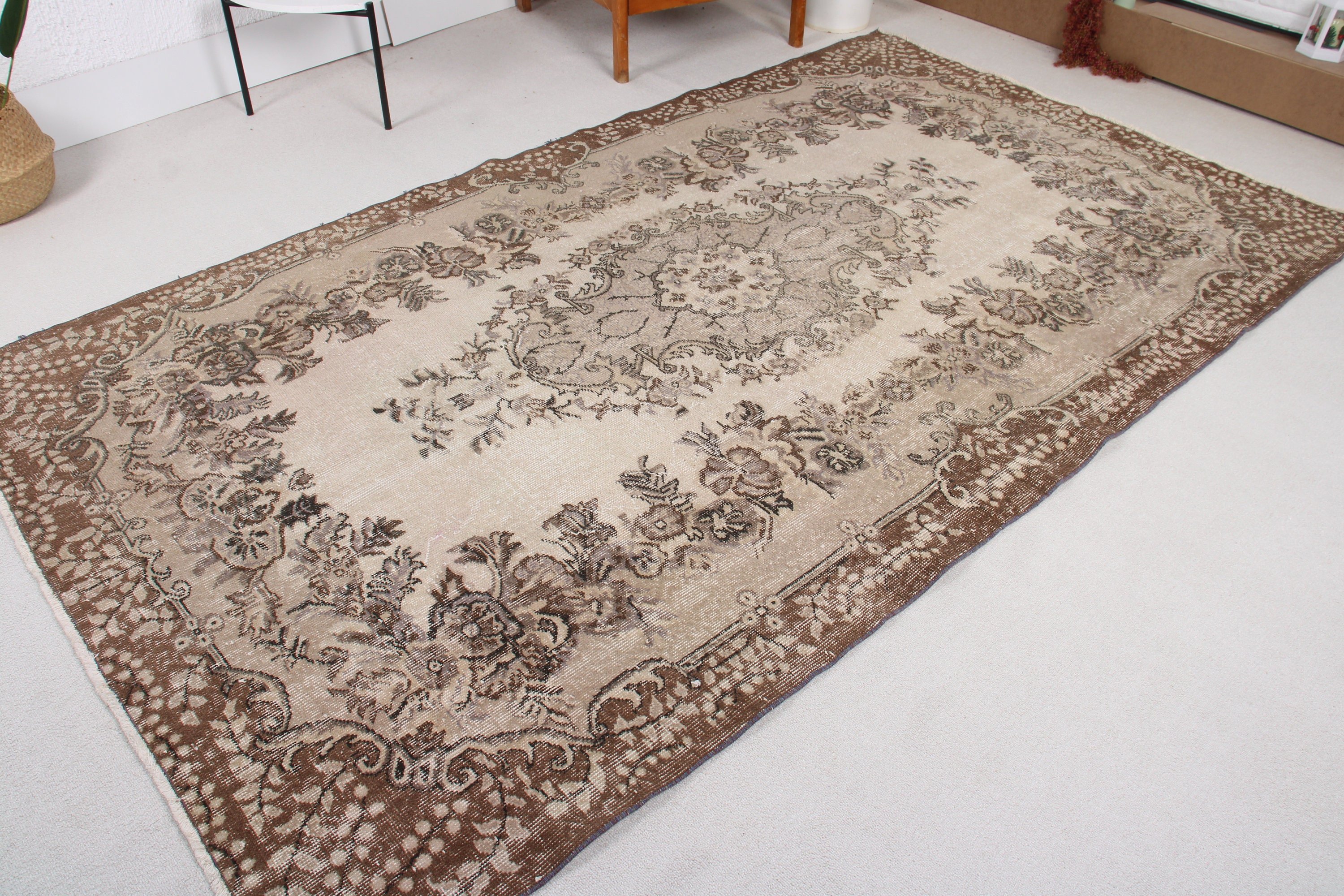 Vintage Halılar, Büyük Oushak Halı, Bej Açıklama Halısı, 5,5x9,5 ft Büyük Halılar, Ev Dekor Halısı, Oturma Odası Halıları, Türk Halıları, Modern Halı