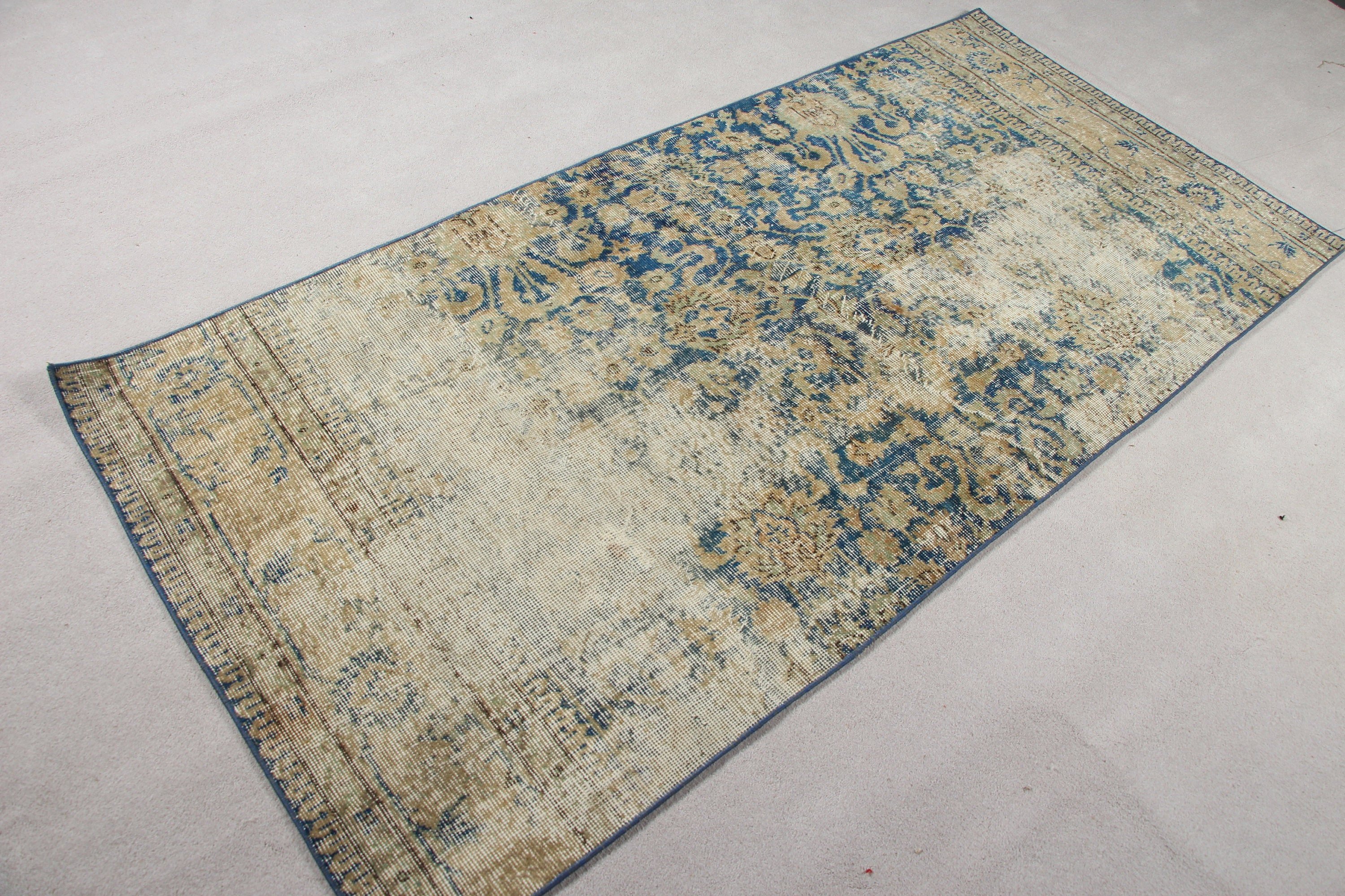 Rugs for Bedroom, Turkish Rug, 3.3x7 ft Accent Rug, Blue Antique Rugs, Vintage Decor Rug, Wool Rug, Vintage Rug, Kitchen Rugs, Nursery Rug